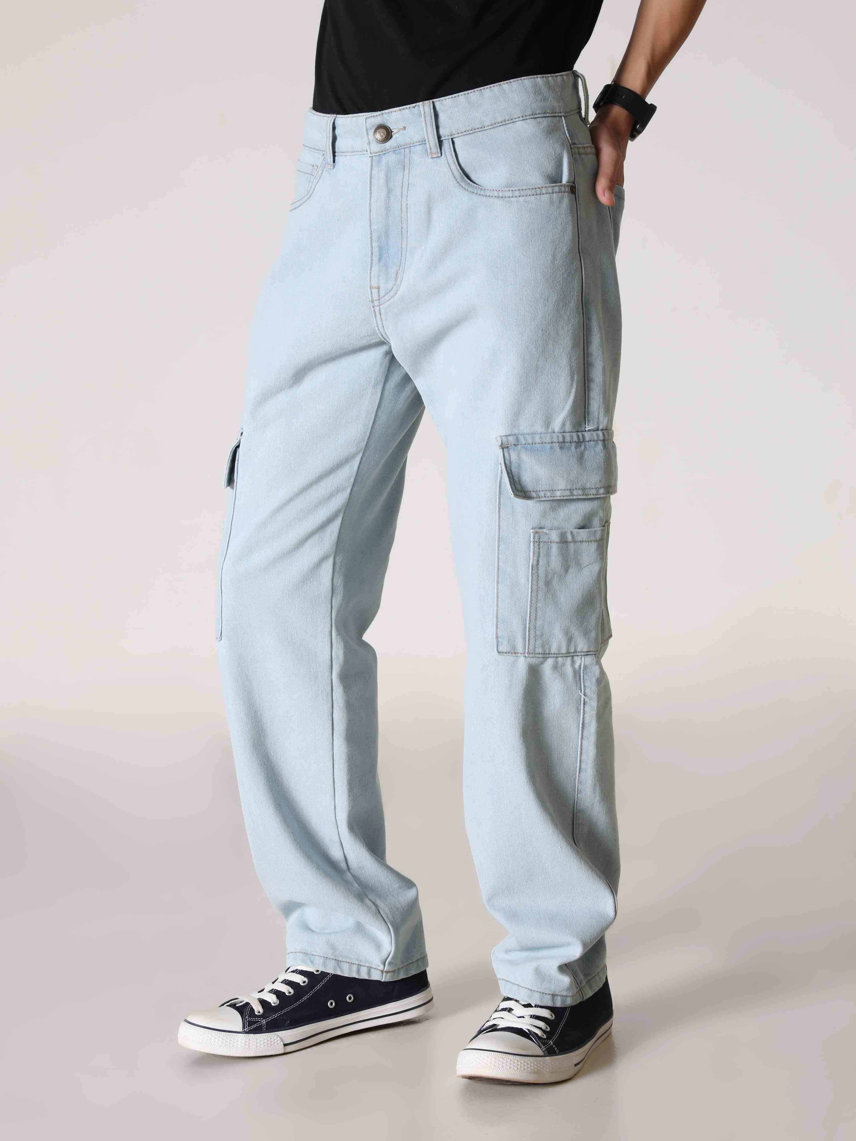 Light Wash Denim Cargos