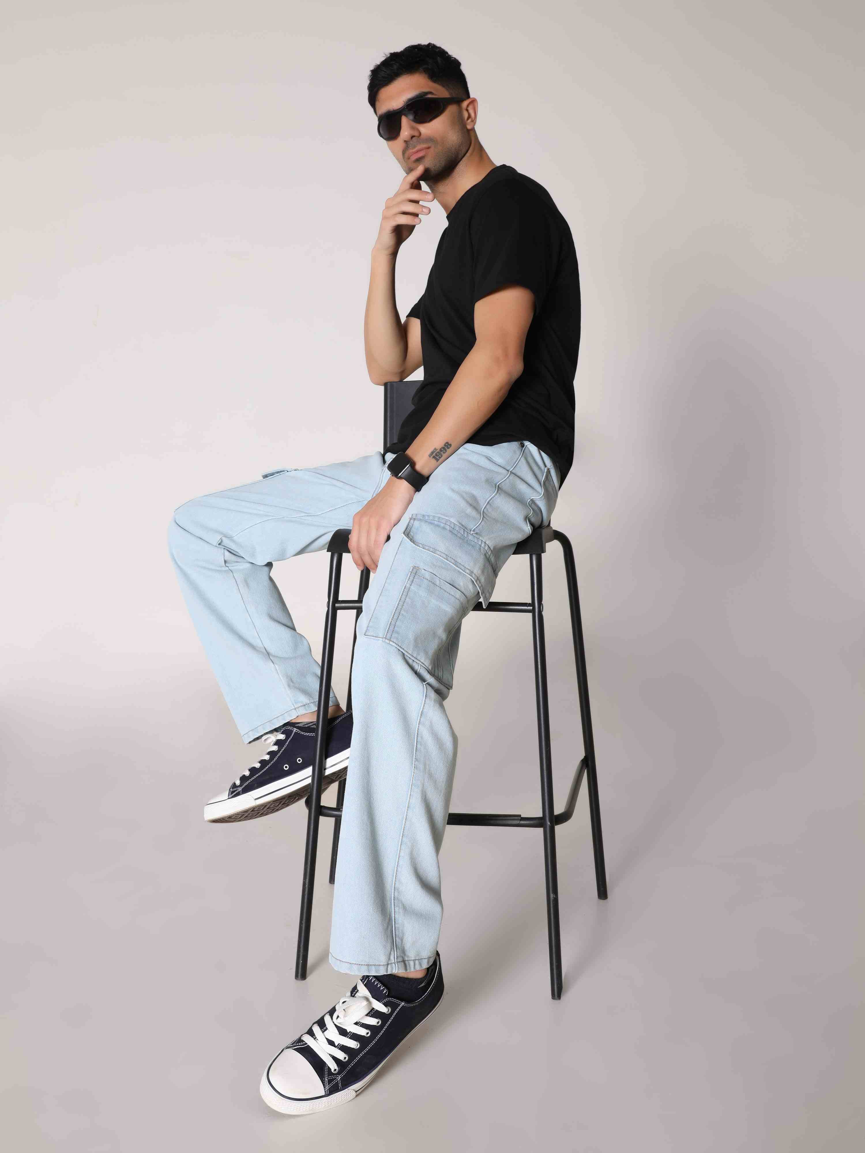 Light Wash Denim Cargos