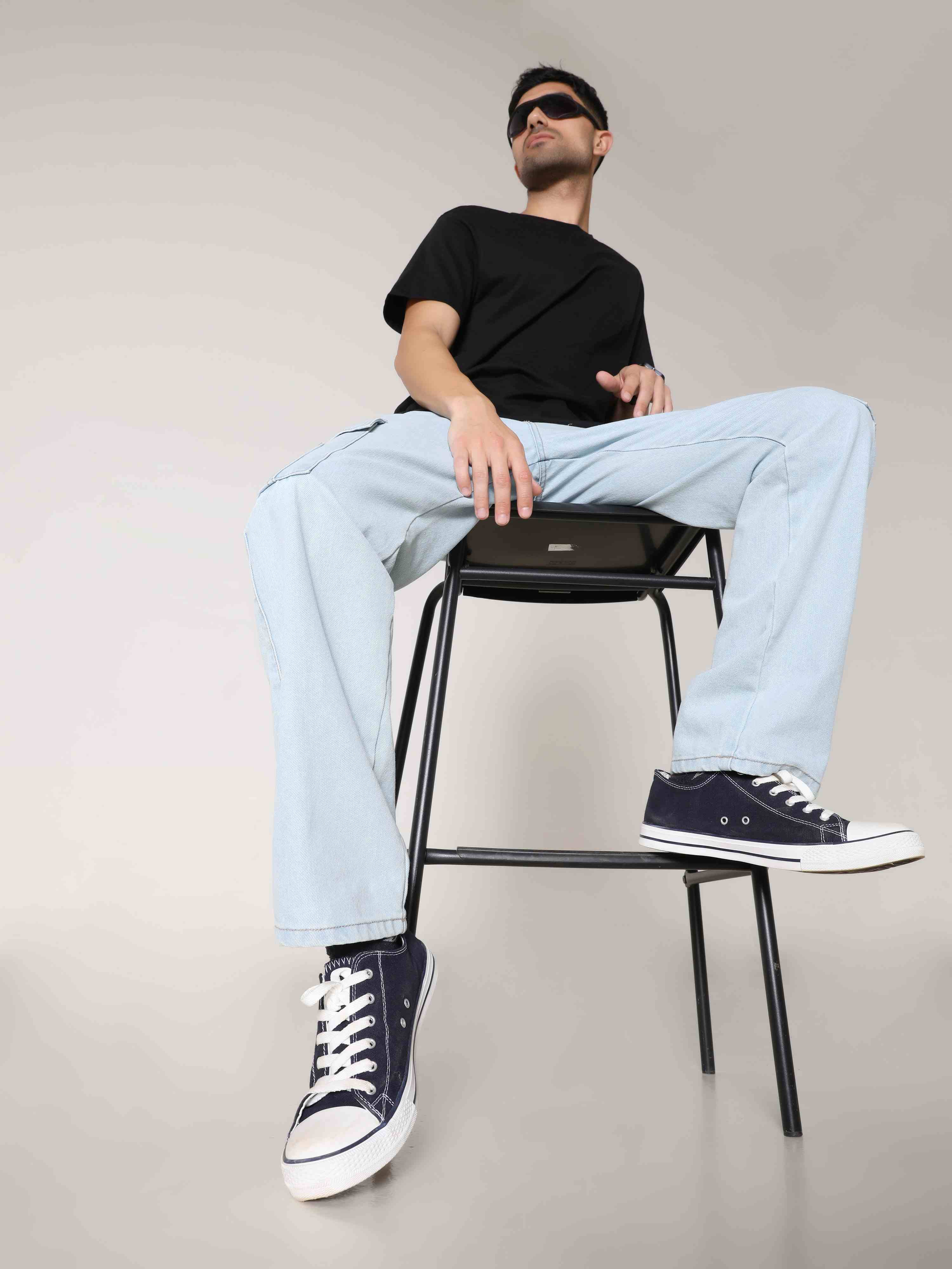 Light Wash Denim Cargos