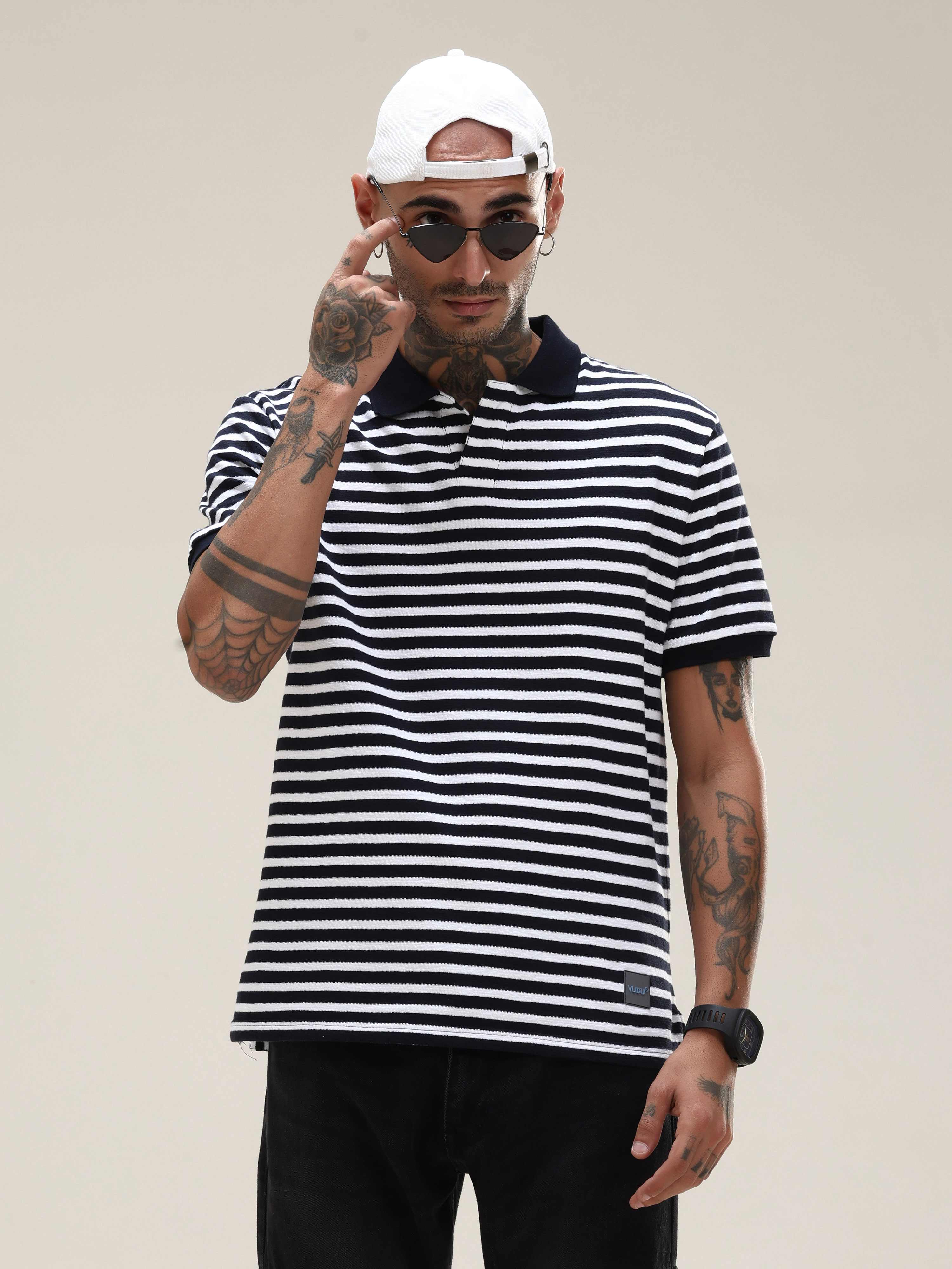 Classic Black Striped Polo Tee
