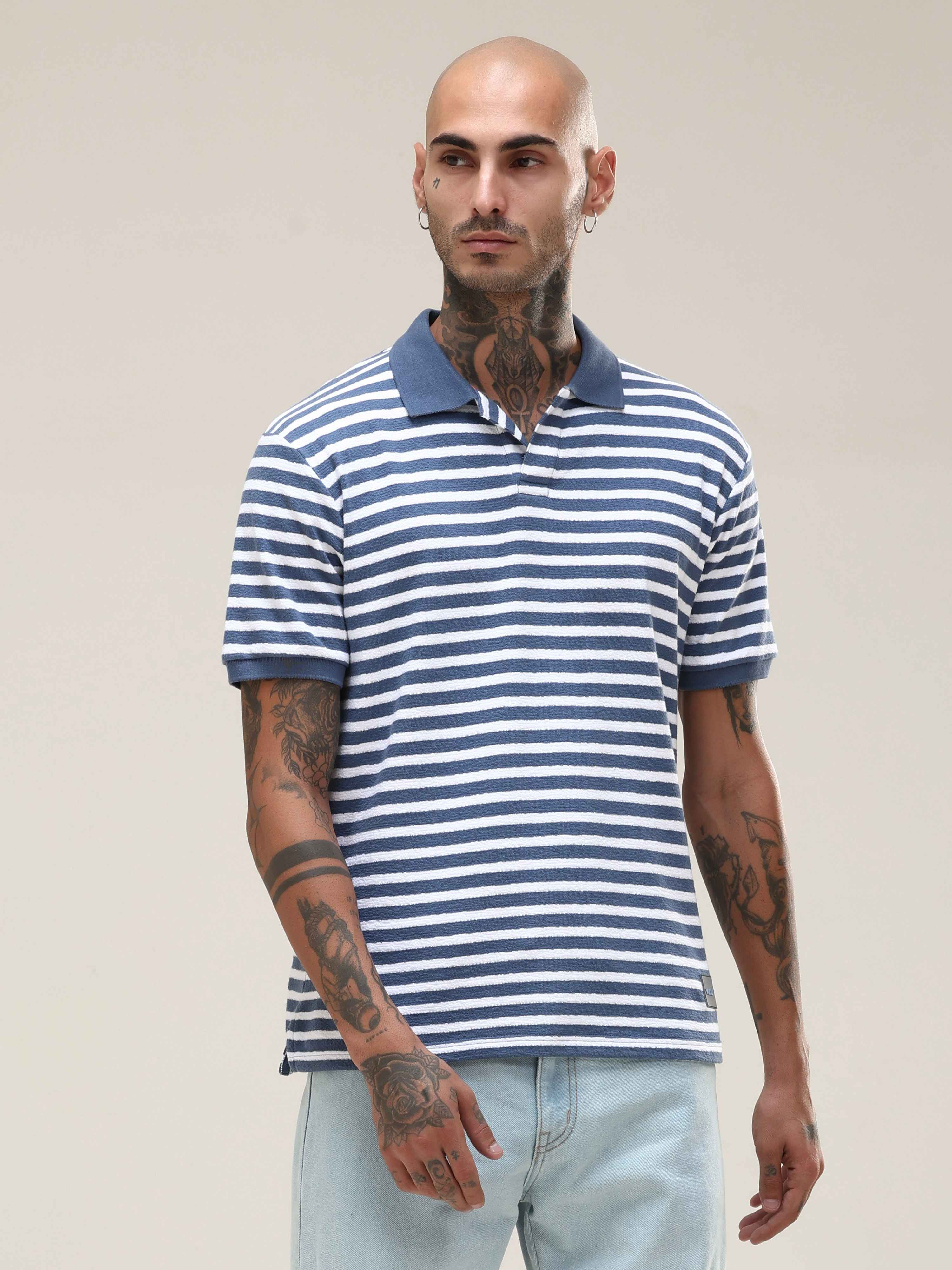 Classic Blue Striped Polo Tee