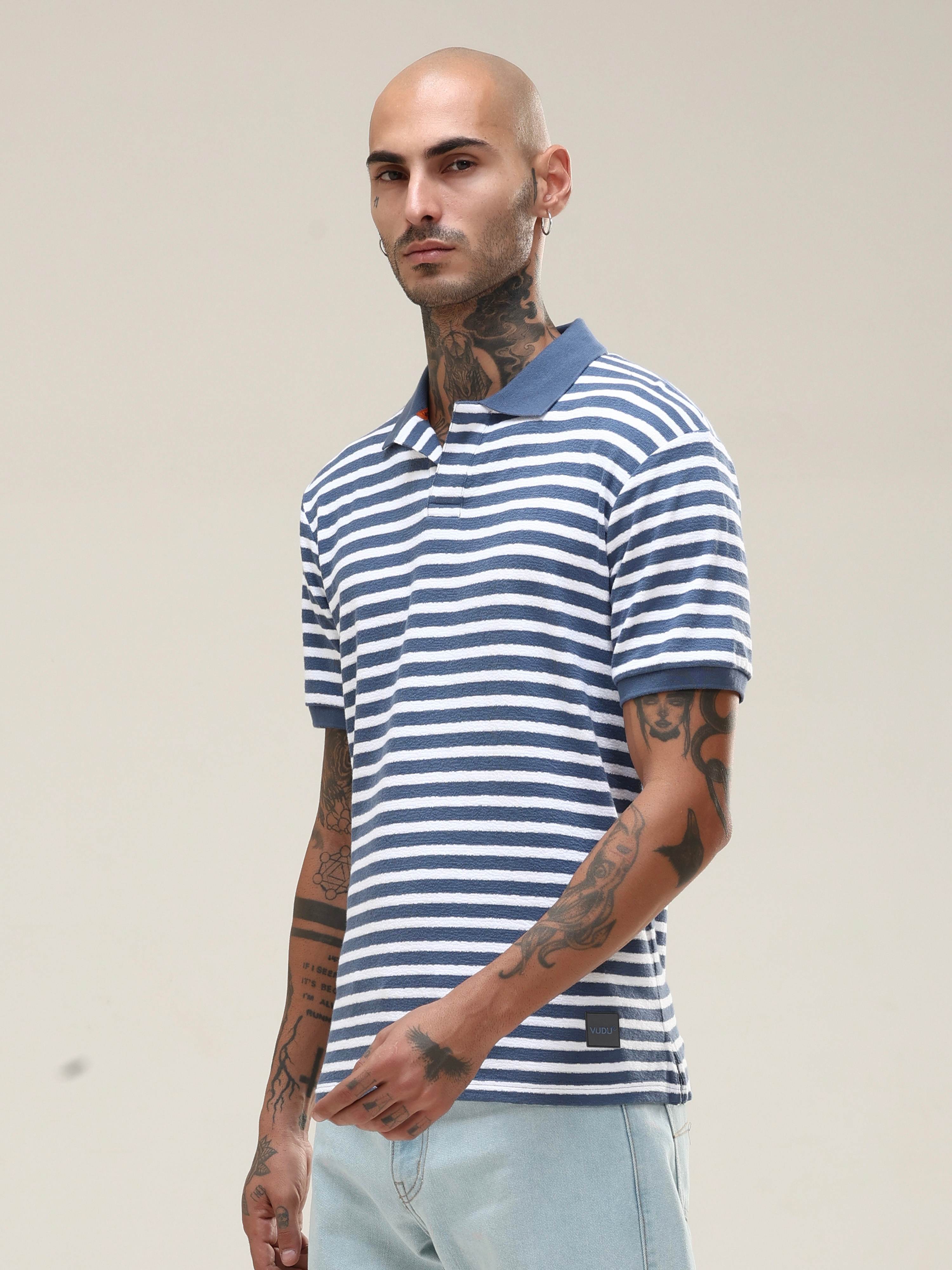 Classic Blue Striped Polo Tee