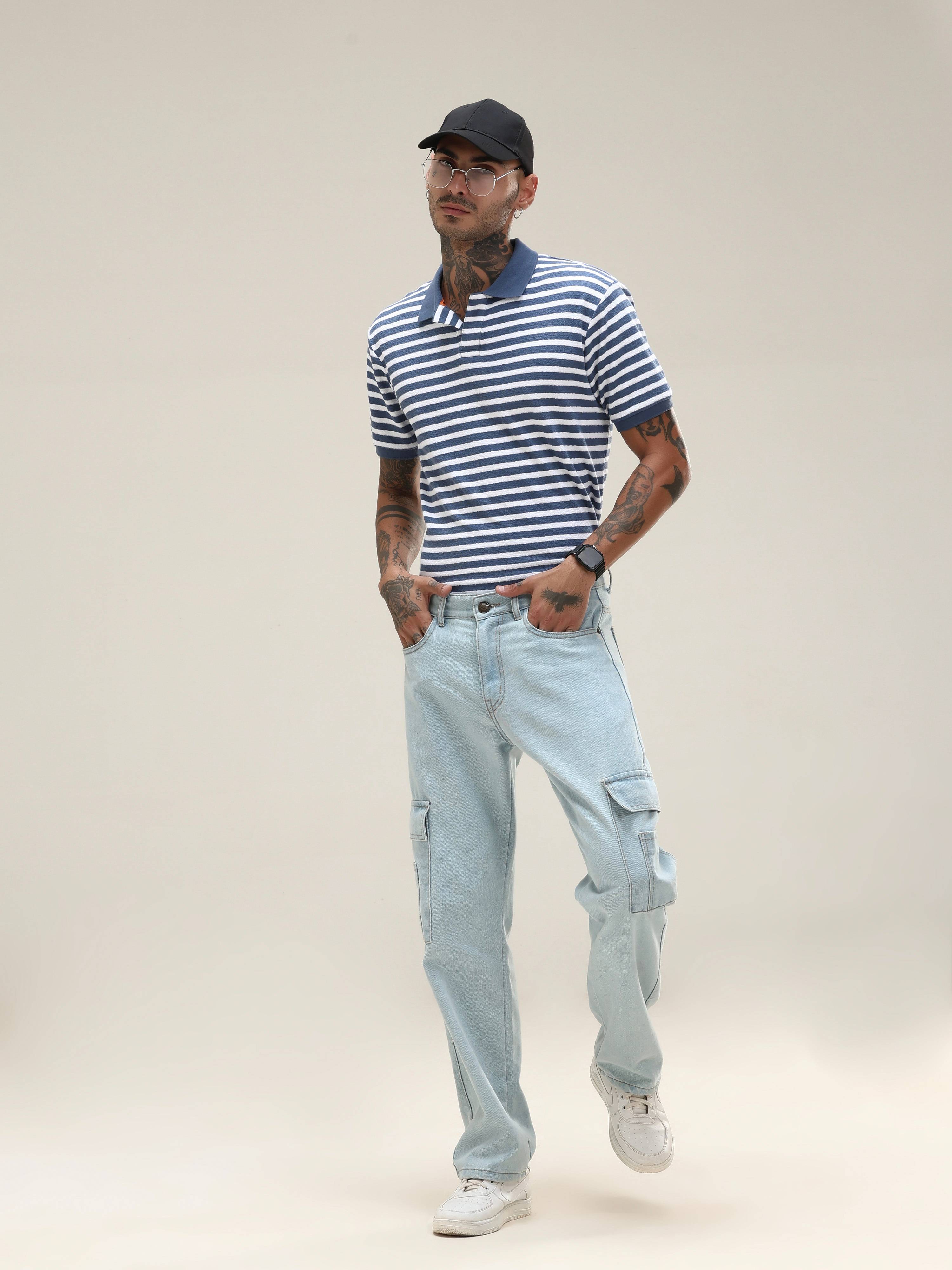 Classic Blue Striped Polo Tee