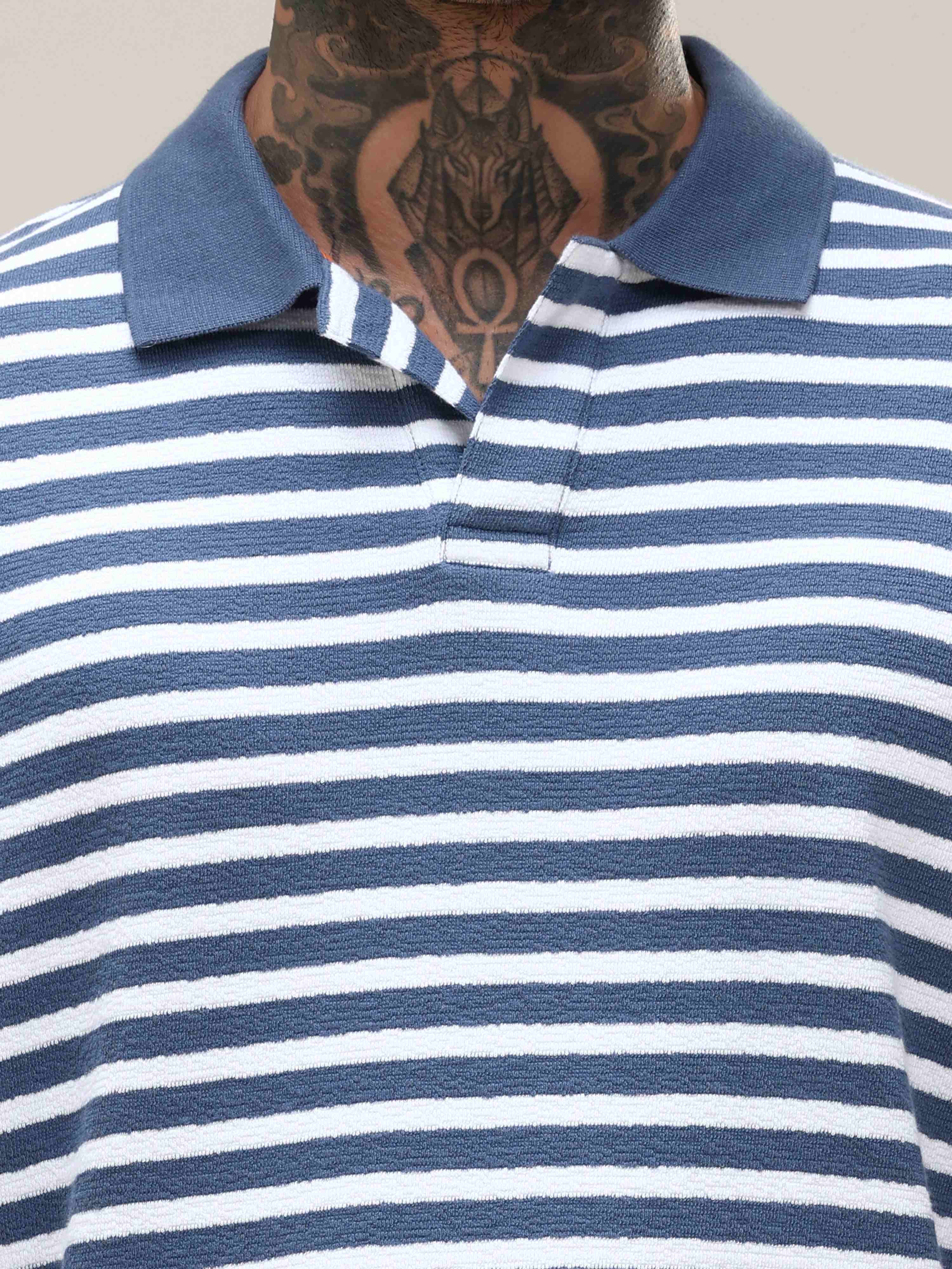 Classic Blue Striped Polo Tee