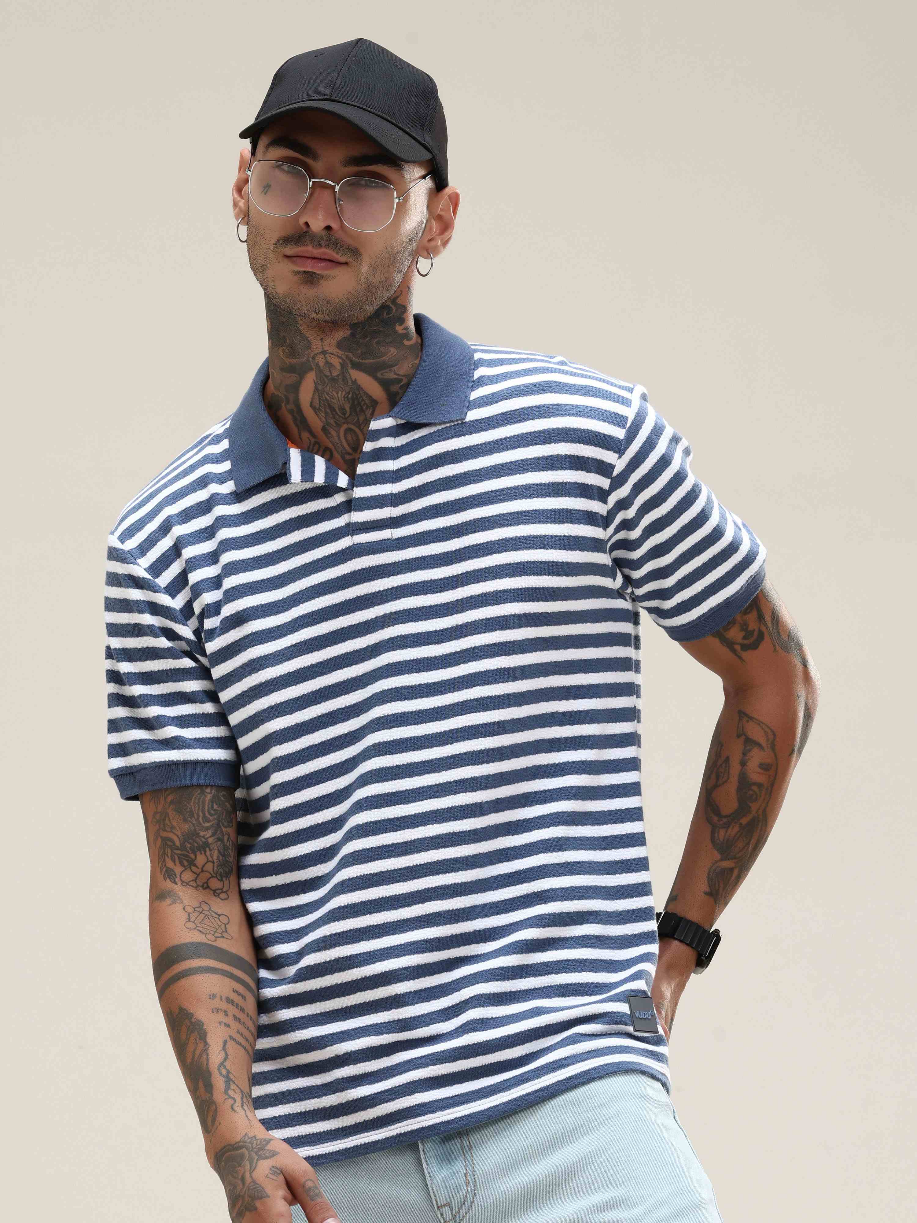 Classic Blue Striped Polo Tee
