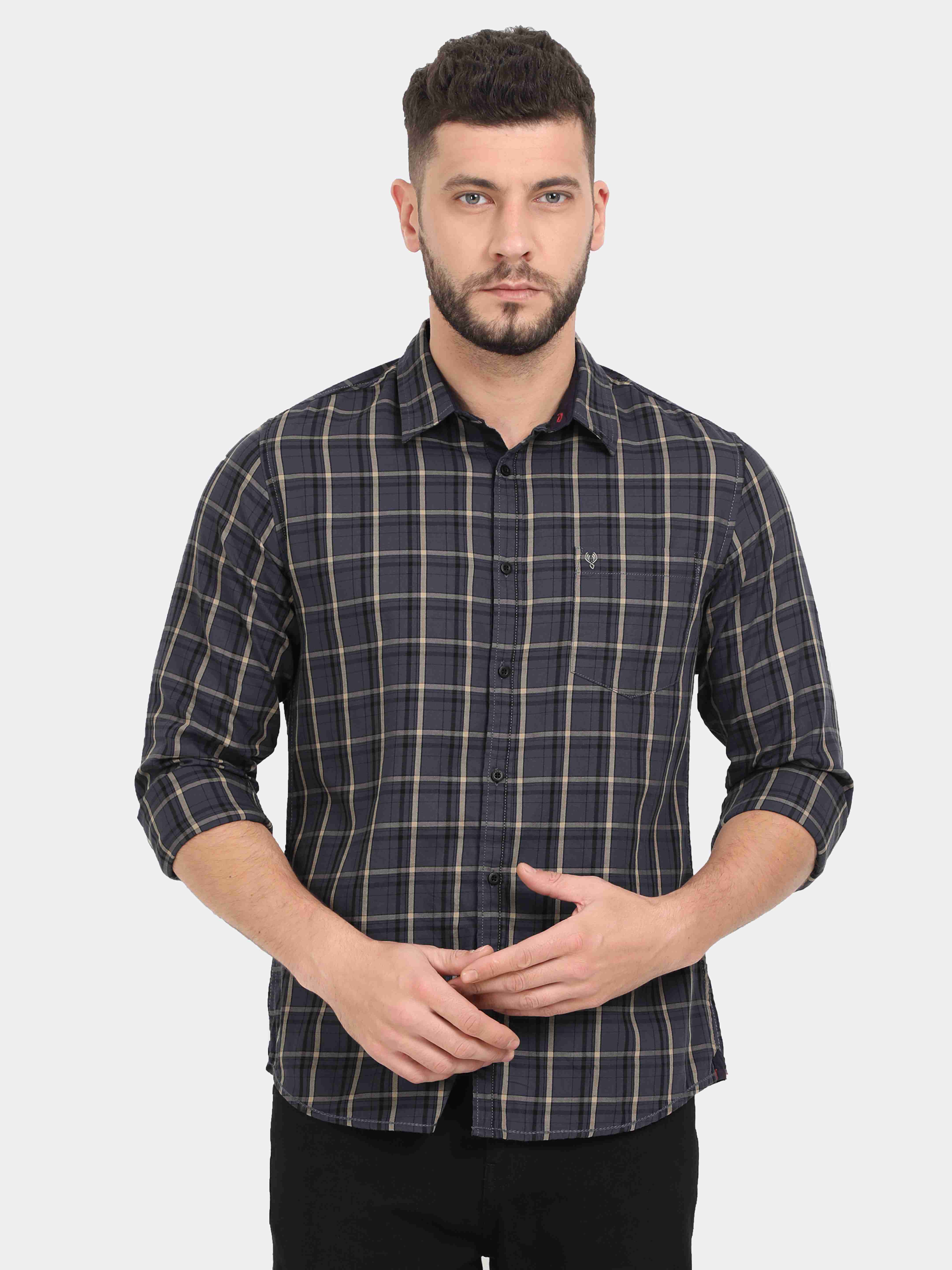 VUDU Purple Windowpane Check Shirt