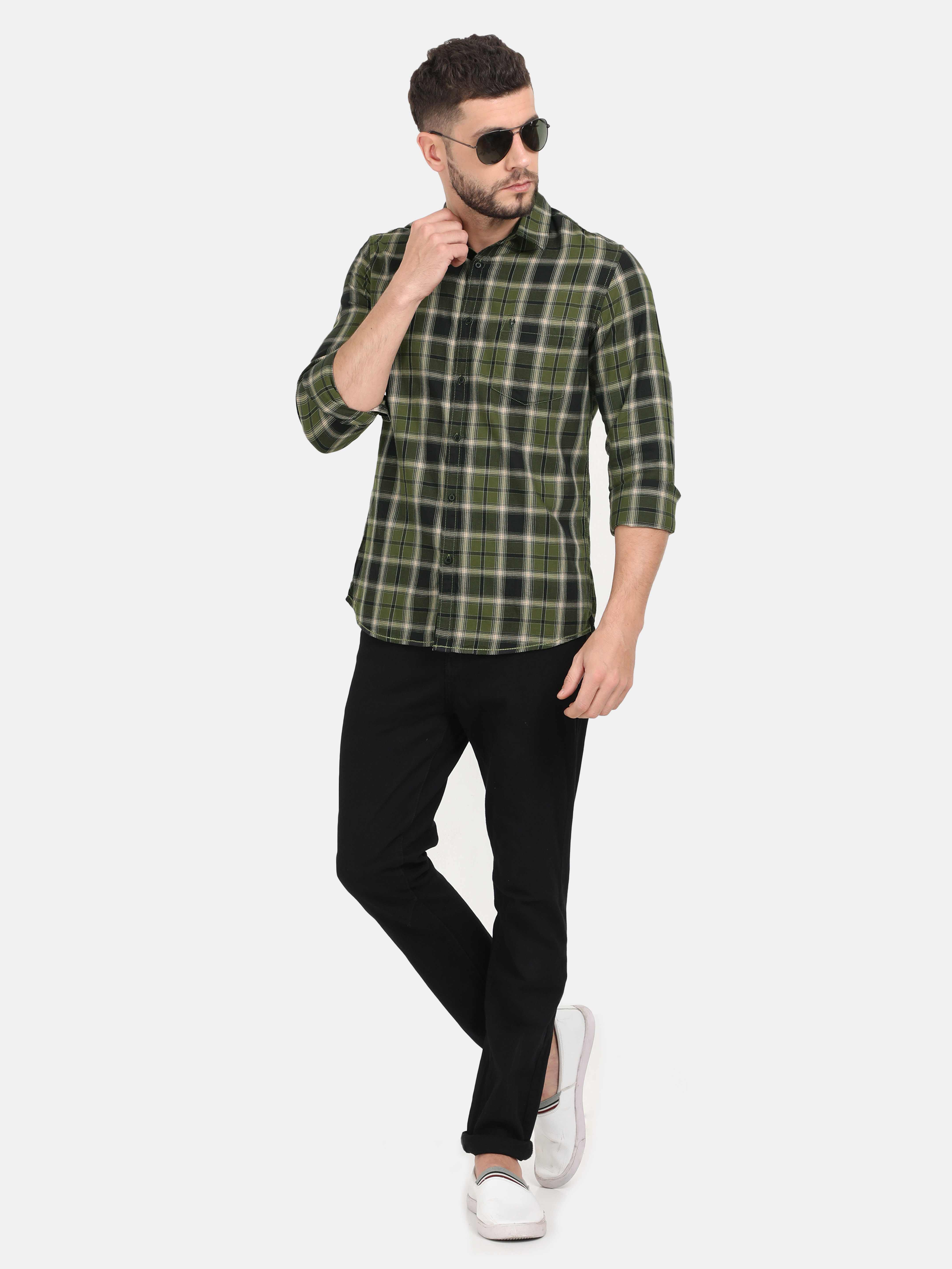VUDU Moss Green & Black Check Shirt