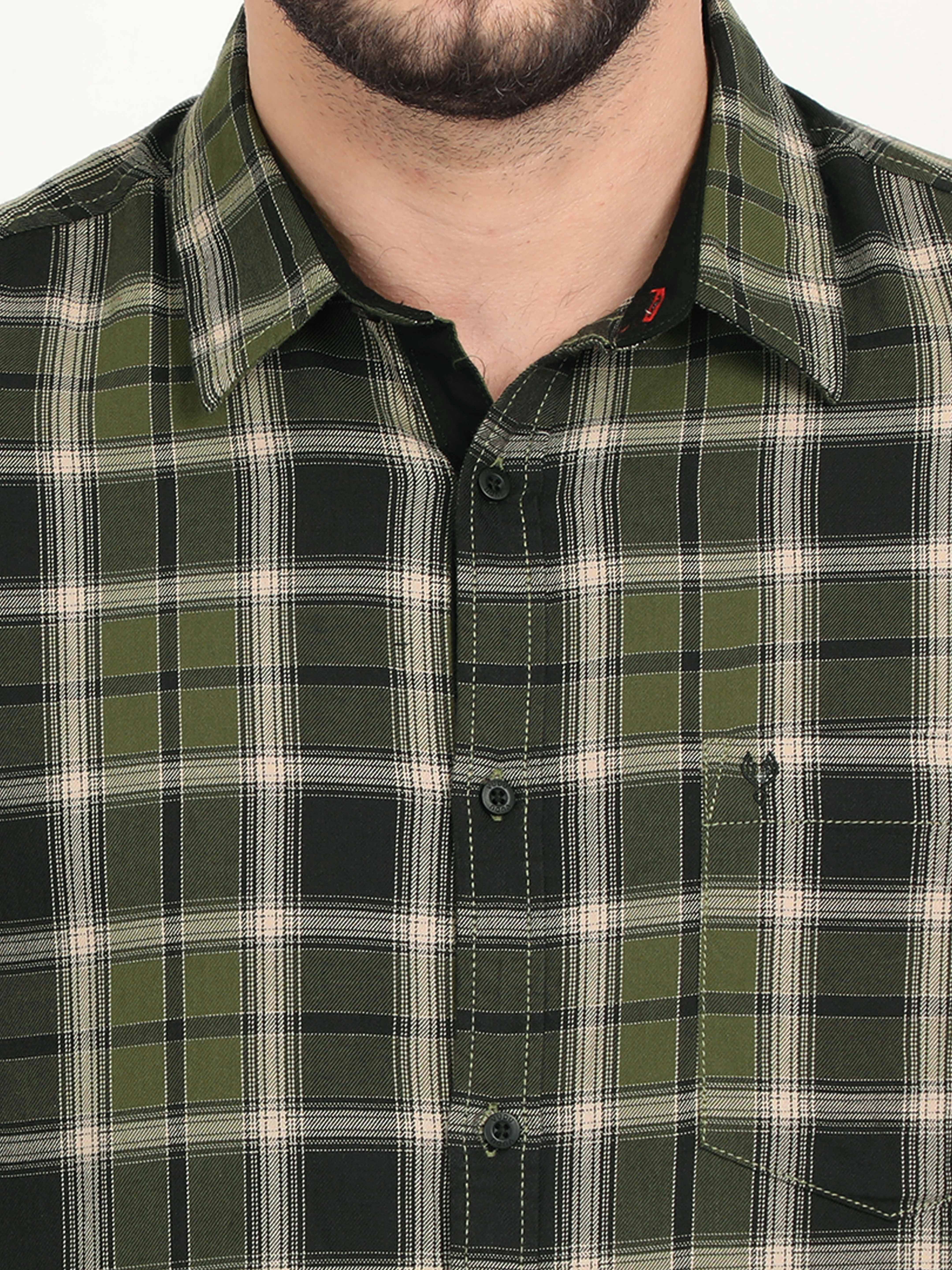 VUDU Moss Green & Black Check Shirt