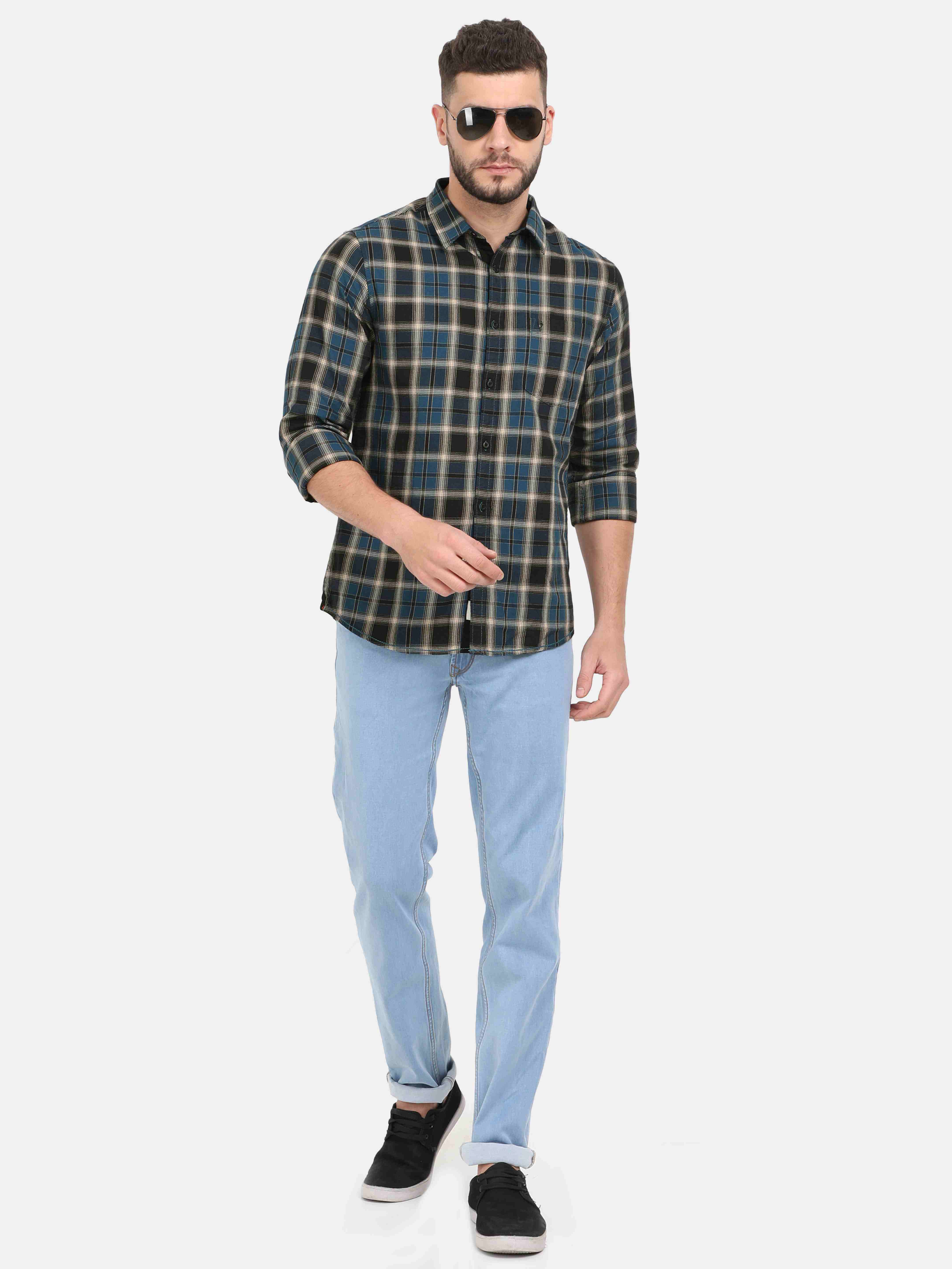Vudu Blue & Black Checkered Full Sleeve Shirt
