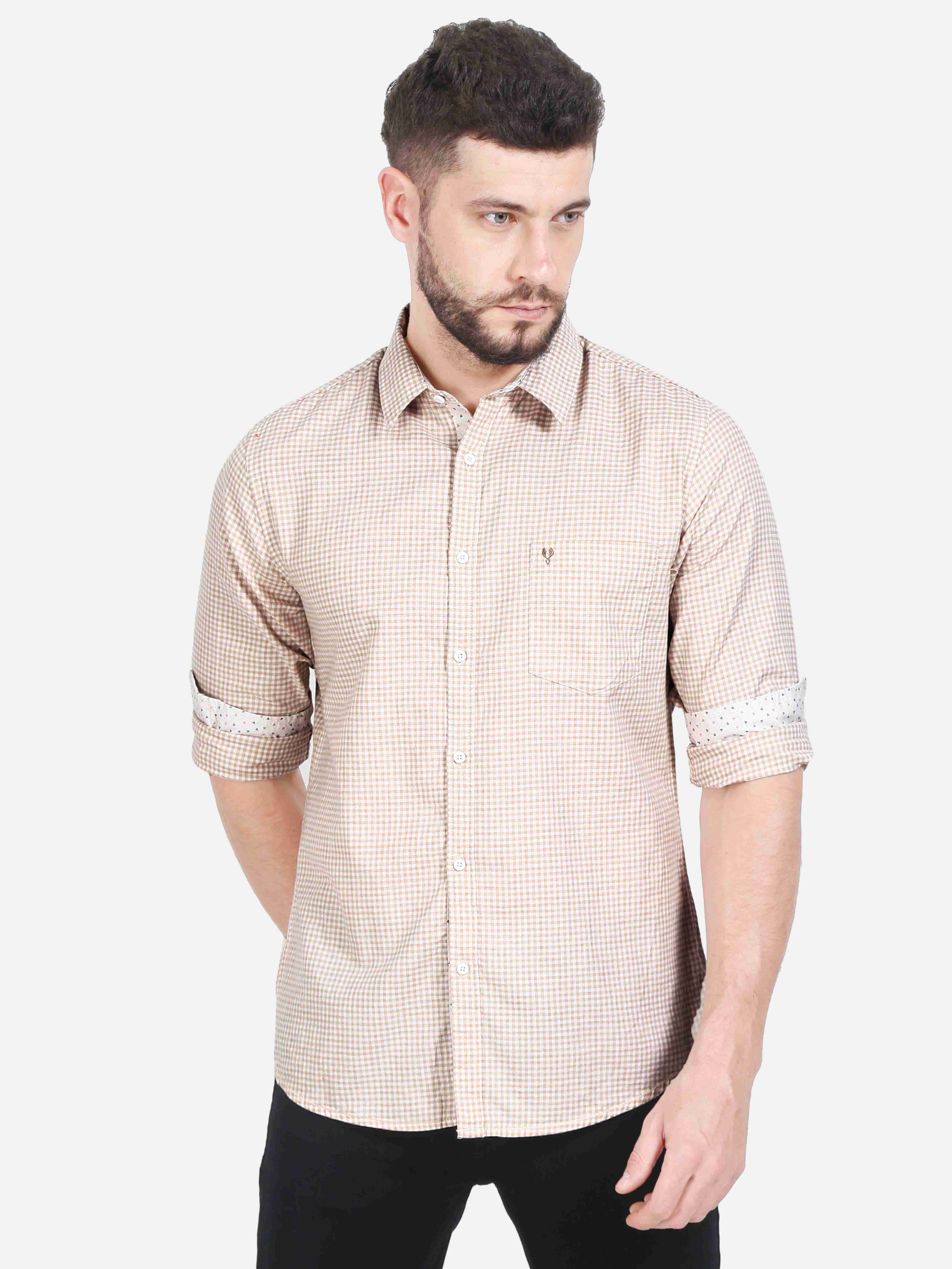 Vudu White & Beige Checkered Full Sleeve Shirt