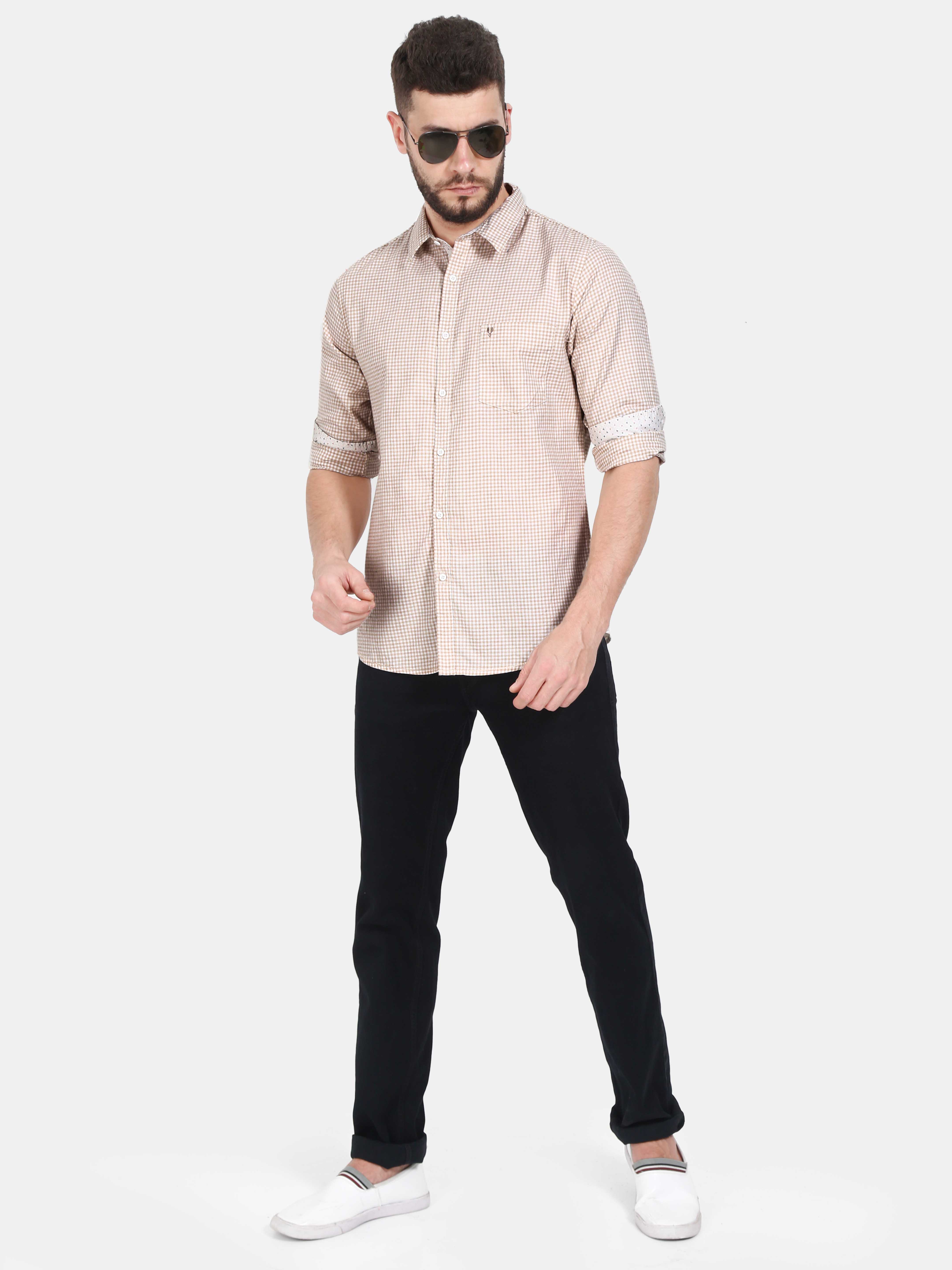 Vudu White & Beige Checkered Full Sleeve Shirt