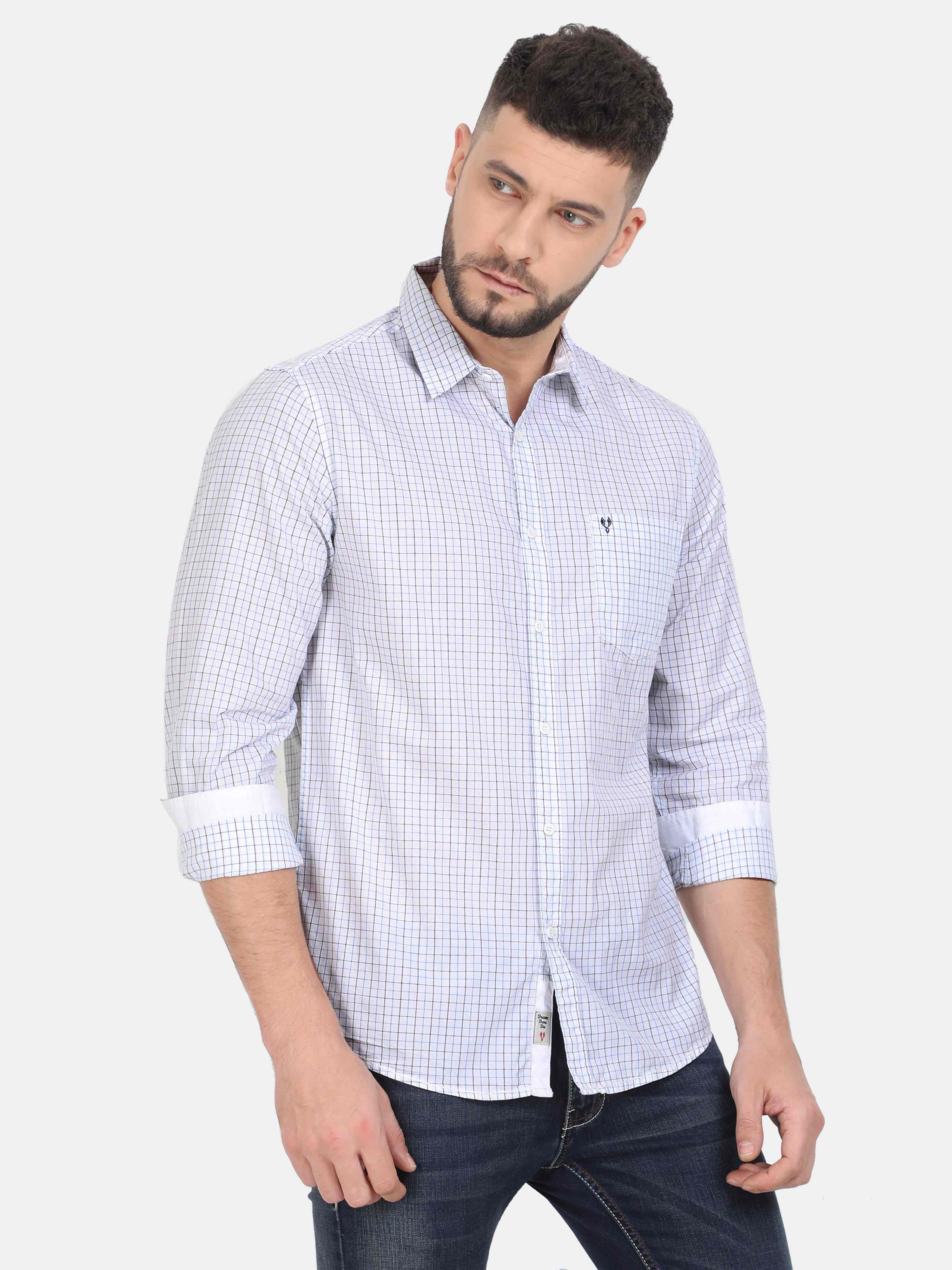 Vudu White Checked Full Sleeve Shirt