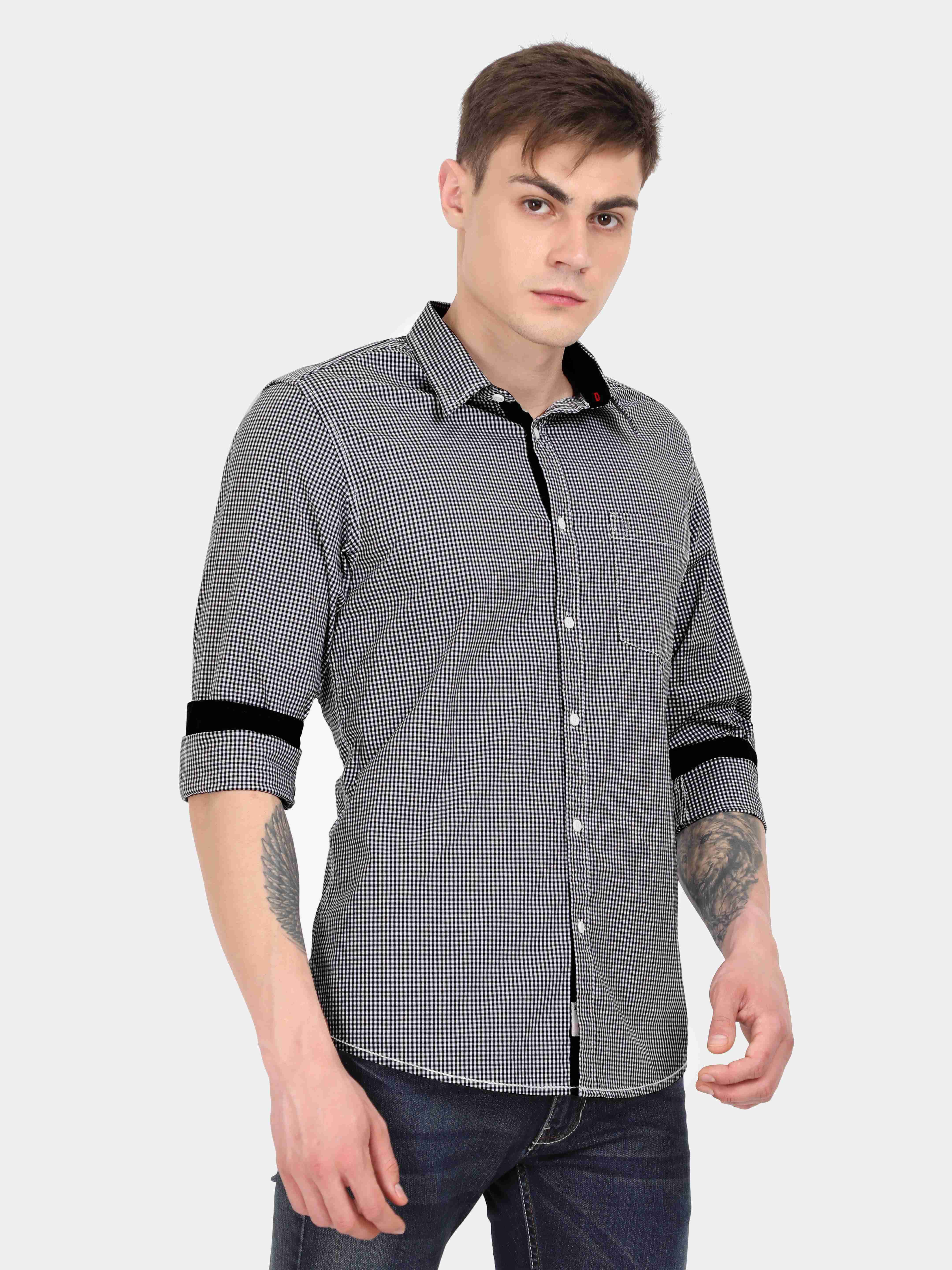 Vudu Black & White Small Checkered Full Sleeve Shirt