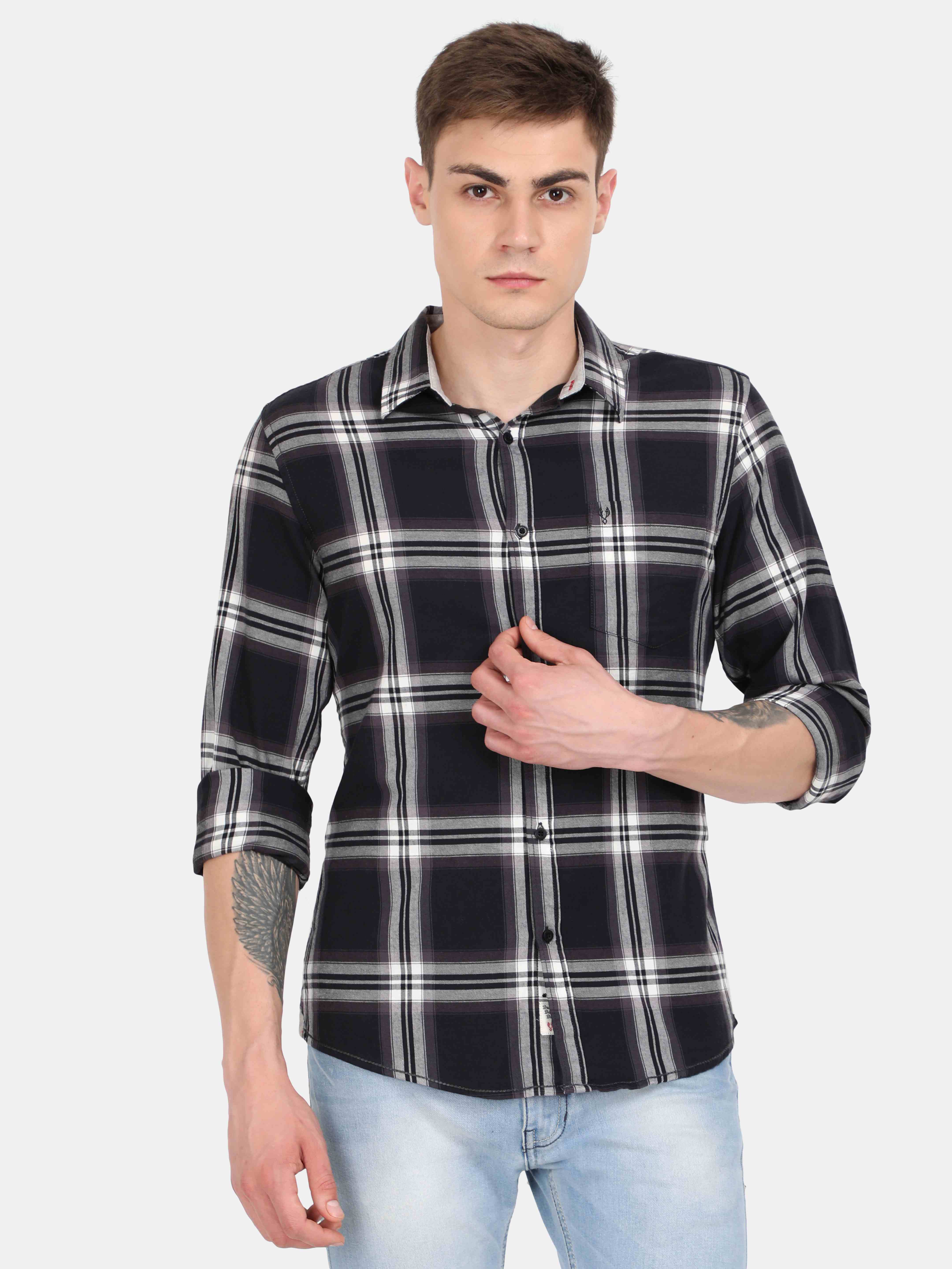 Vudu Black & Cream Checkered Full Sleeve Shirt