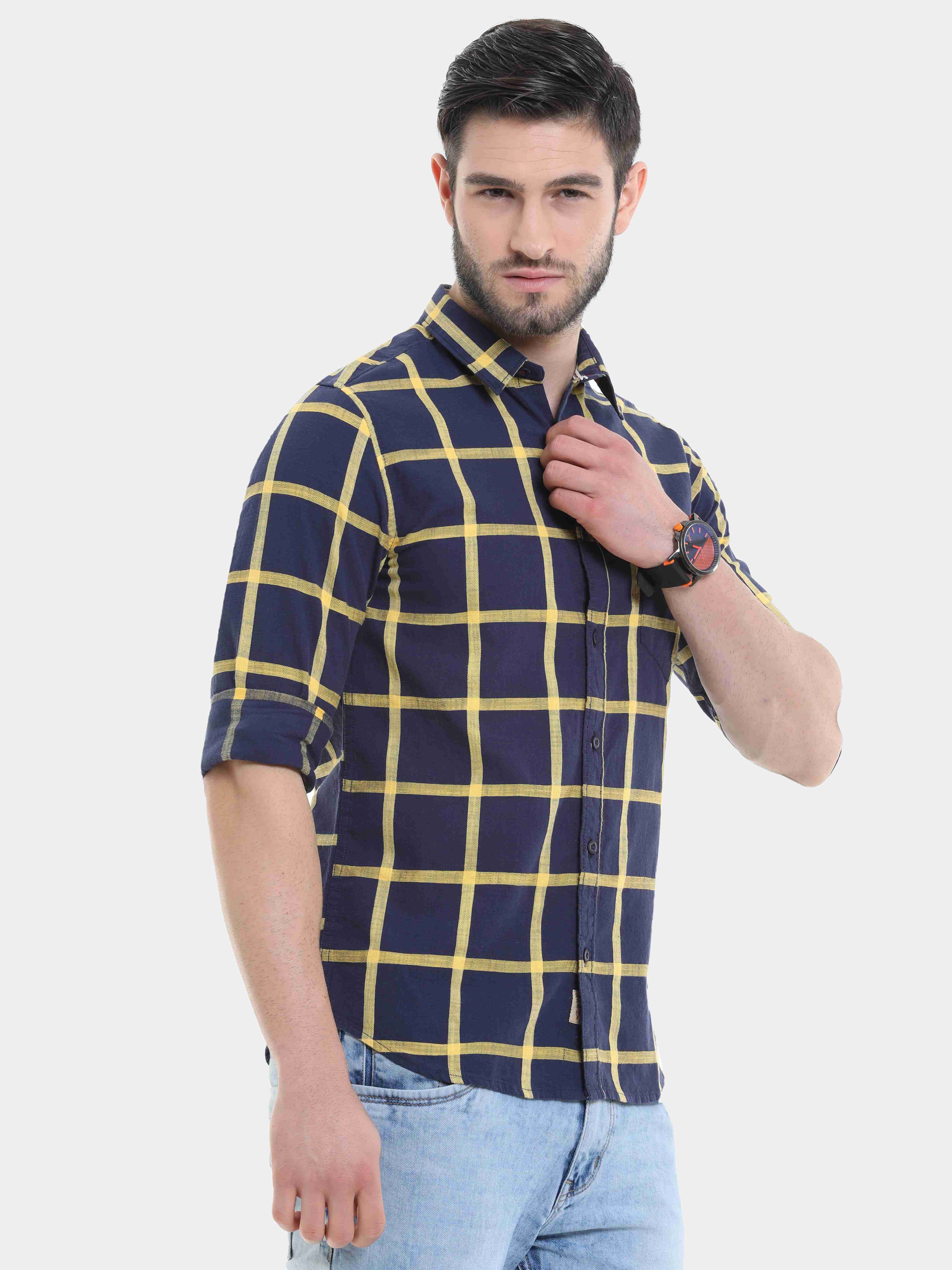 Yellow Windowpane Check Shirt