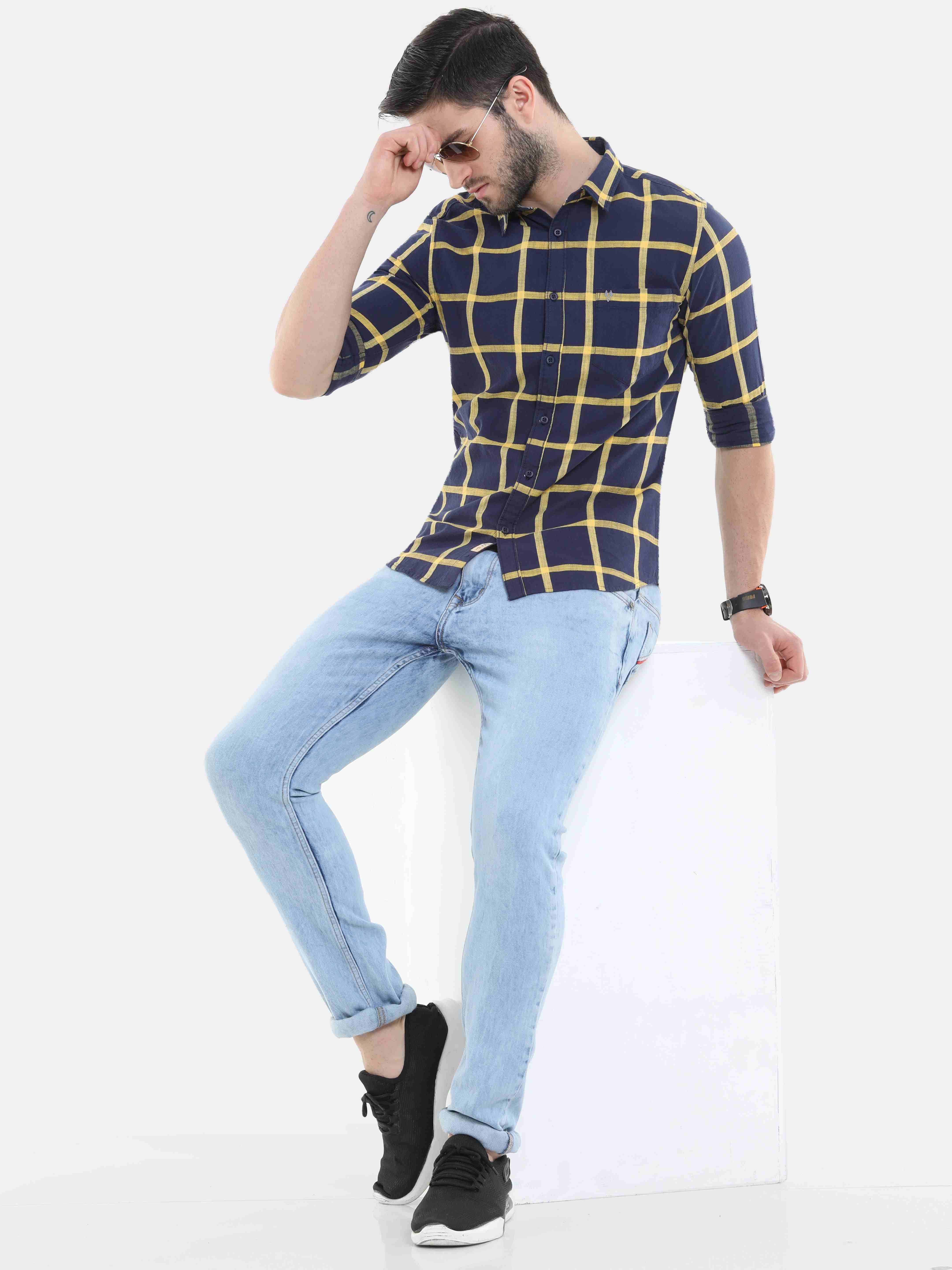 Yellow Windowpane Check Shirt