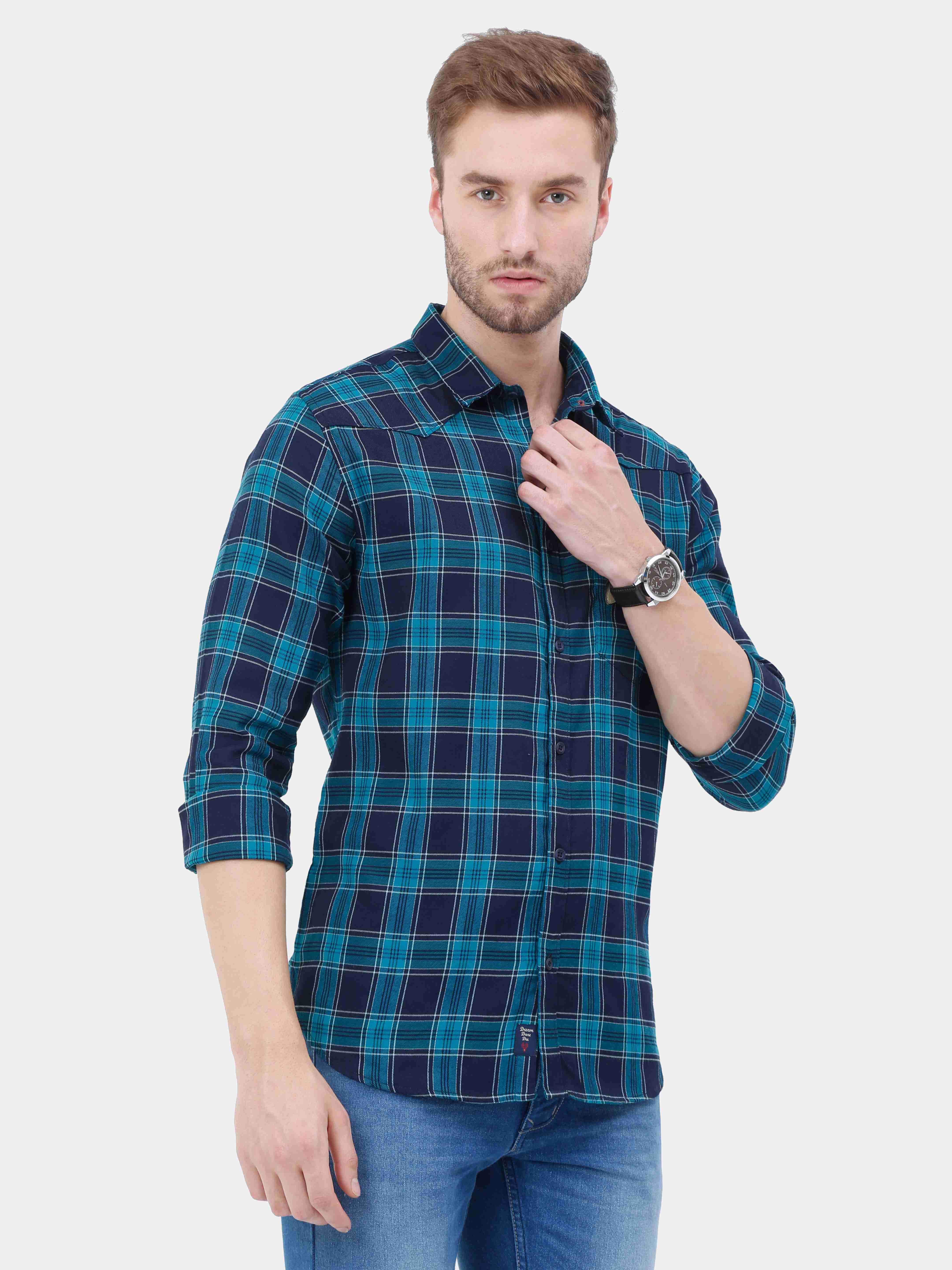 VUDU Indigo & Green Check Shirt