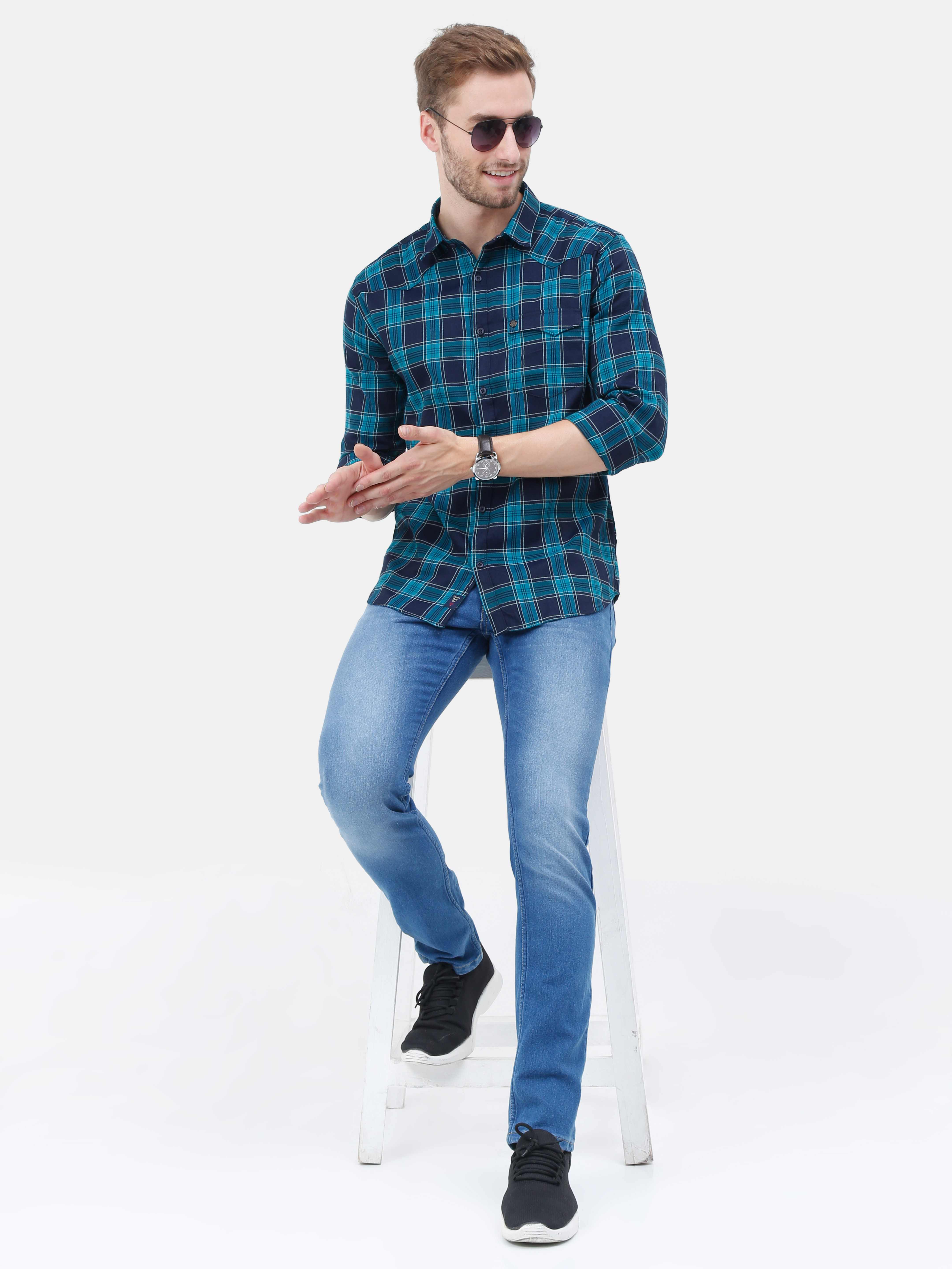 VUDU Indigo & Green Check Shirt