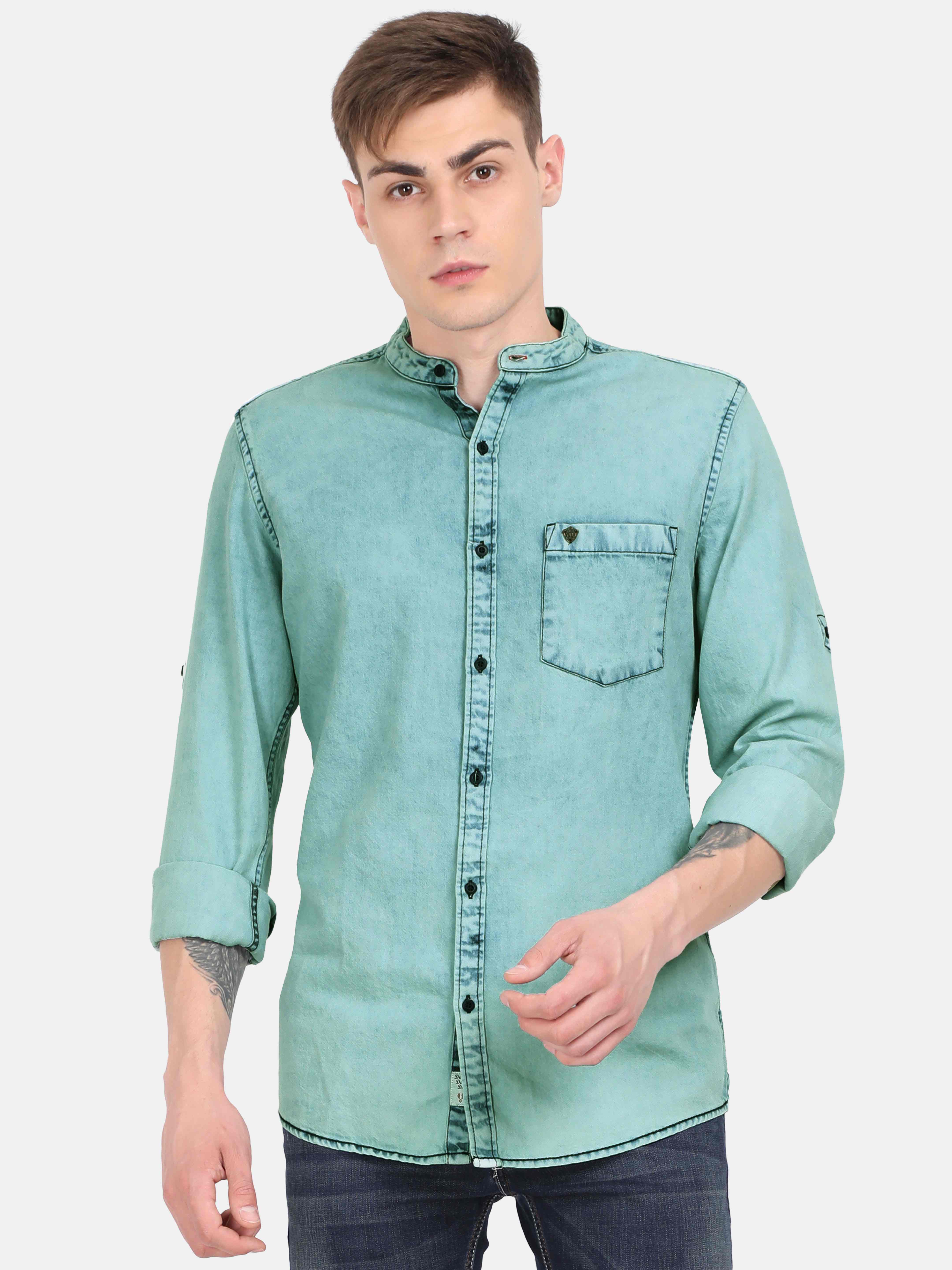 Turquoise Blue Denim Shirt