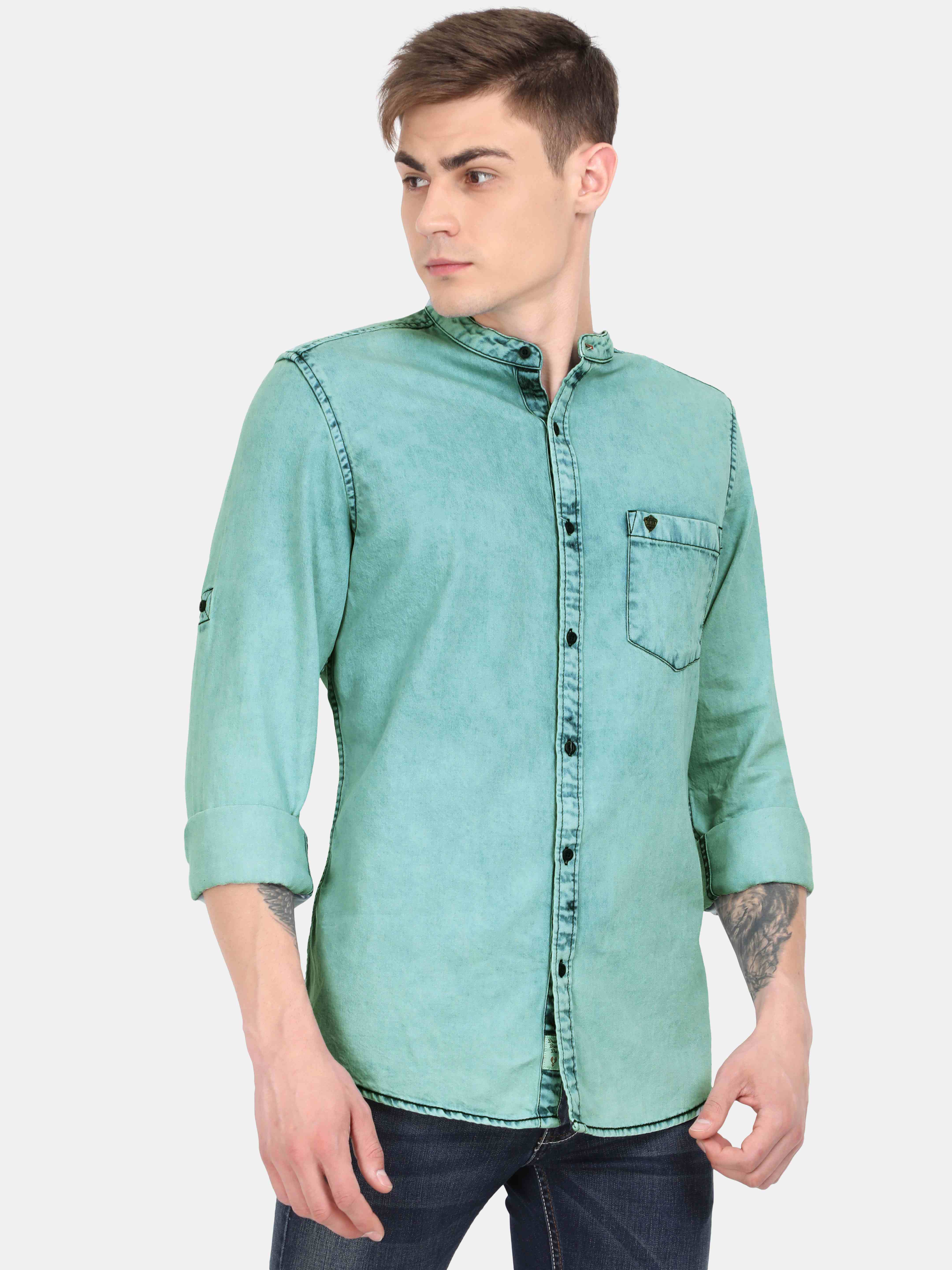 Turquoise Blue Denim Shirt