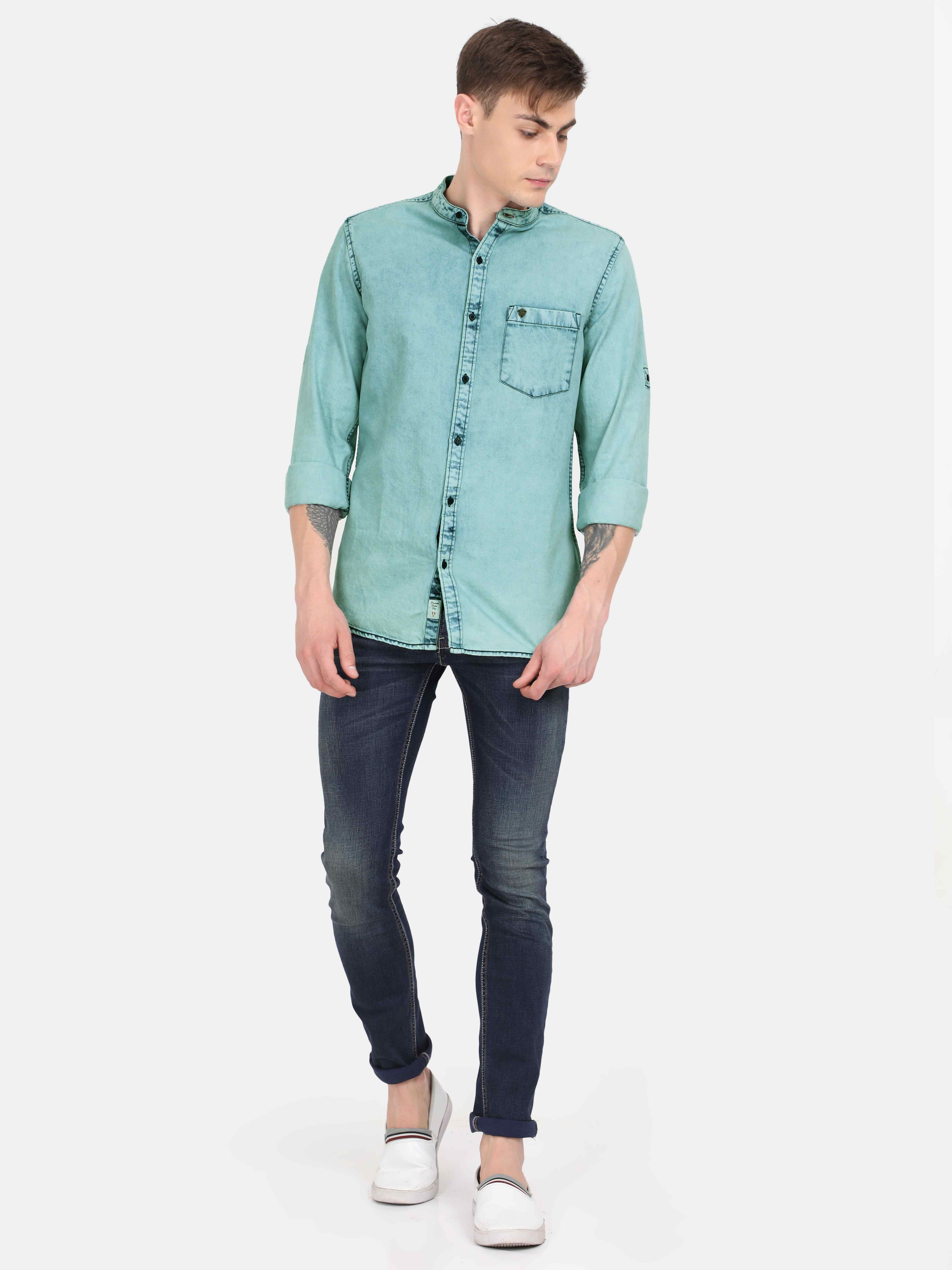 Turquoise Blue Denim Shirt