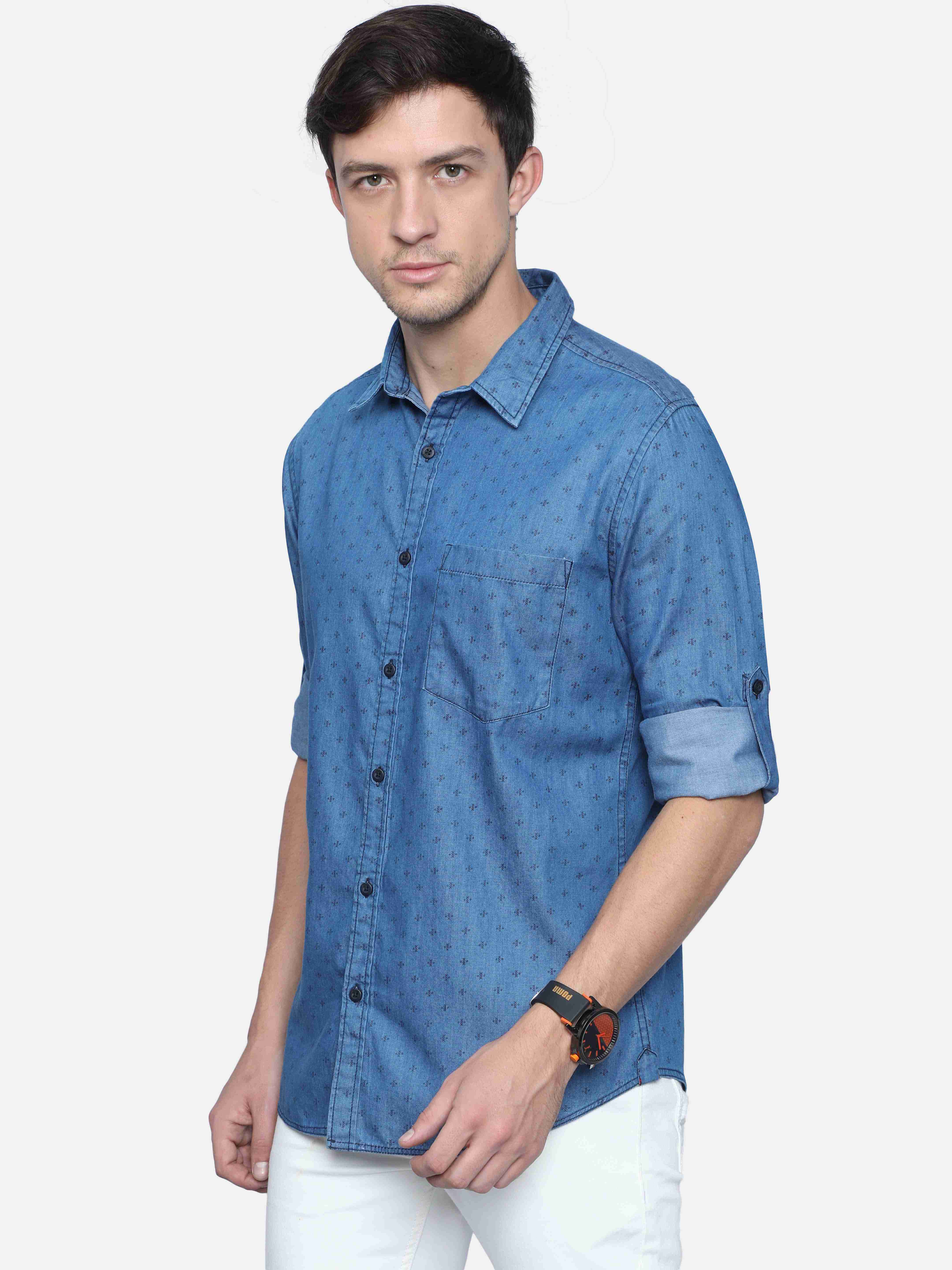 VUDU Denim Micro Print Shirt