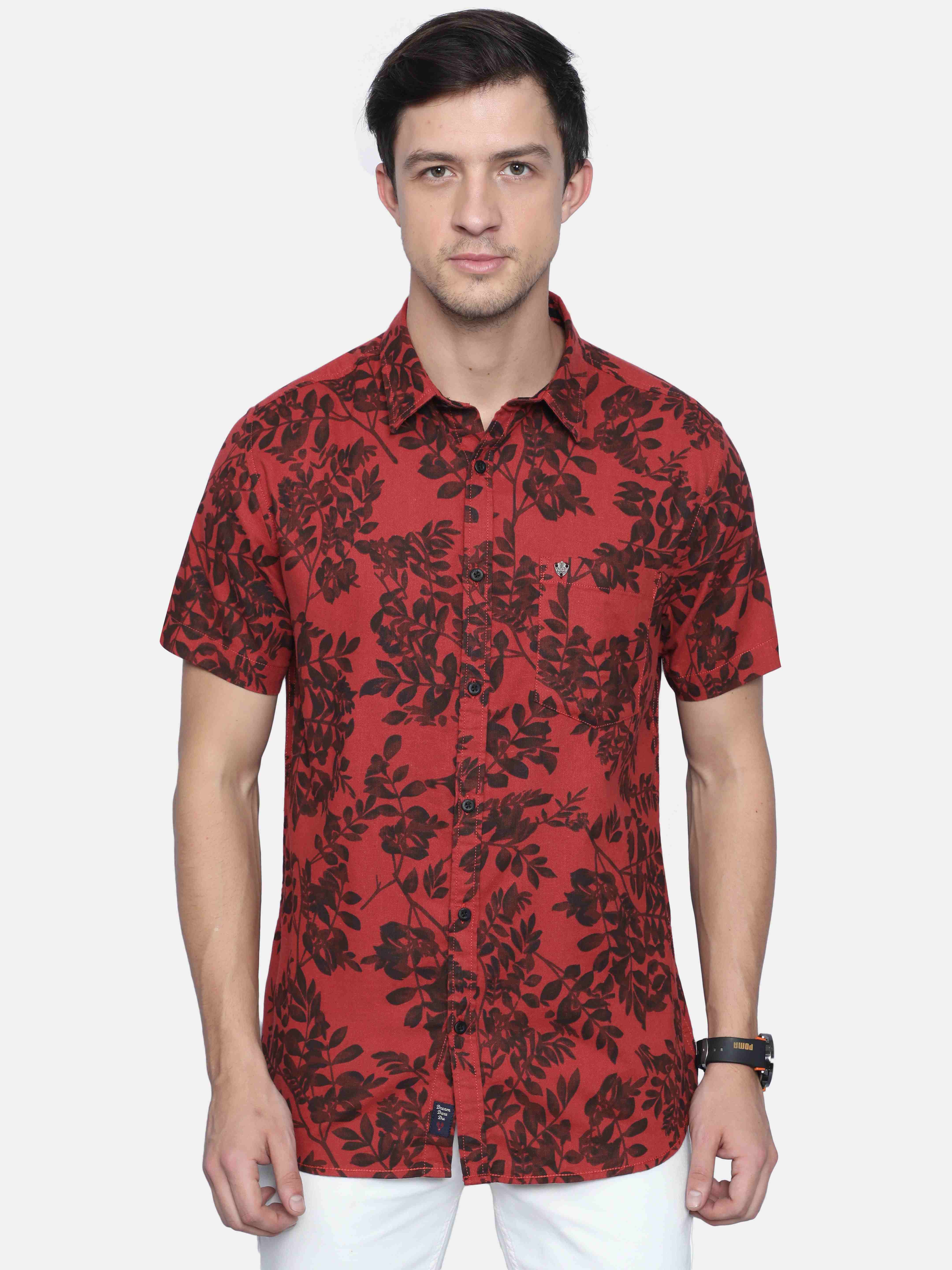 VUDU Red & Black Floral Printed Shirt