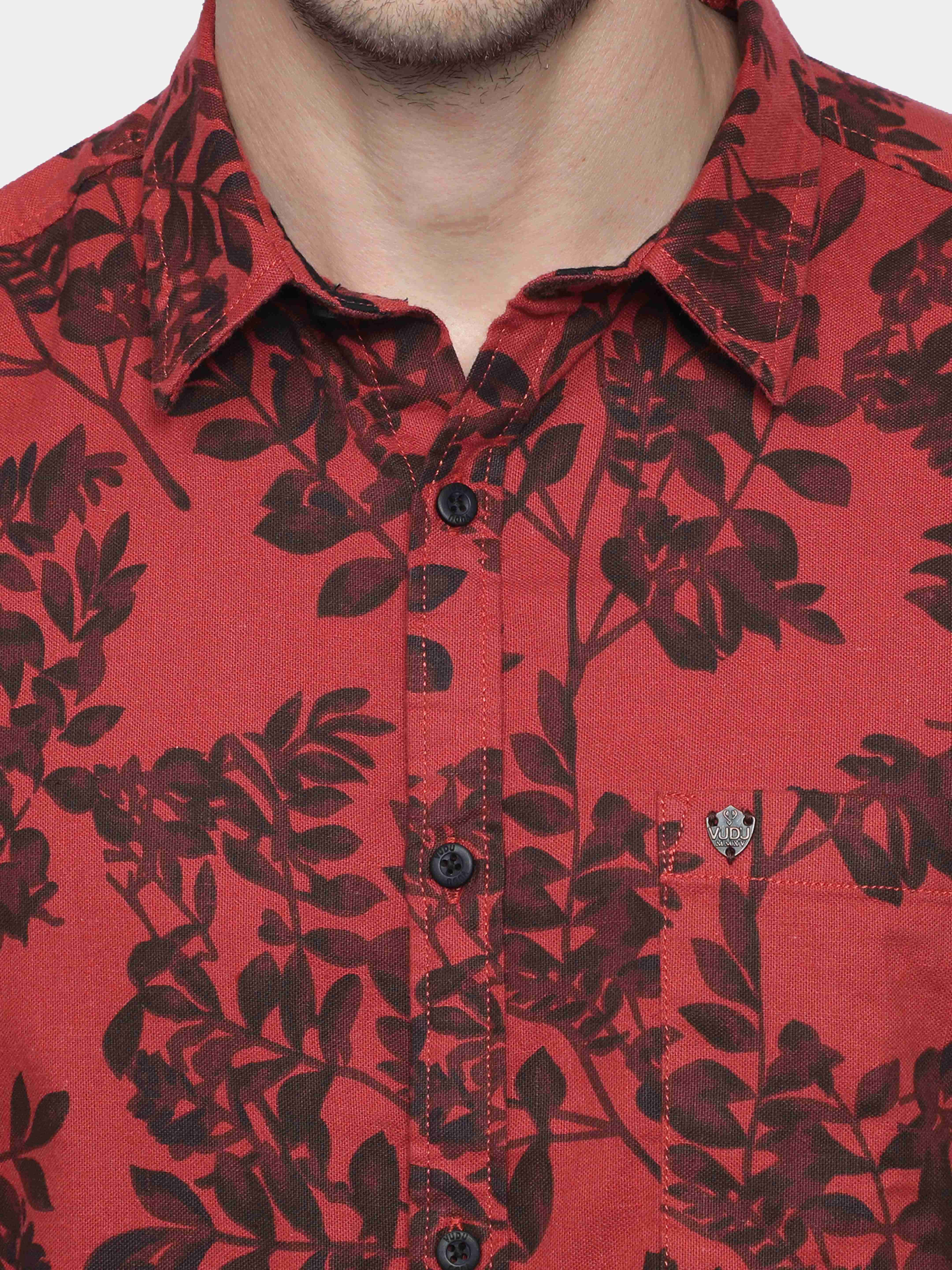 VUDU Red & Black Floral Printed Shirt