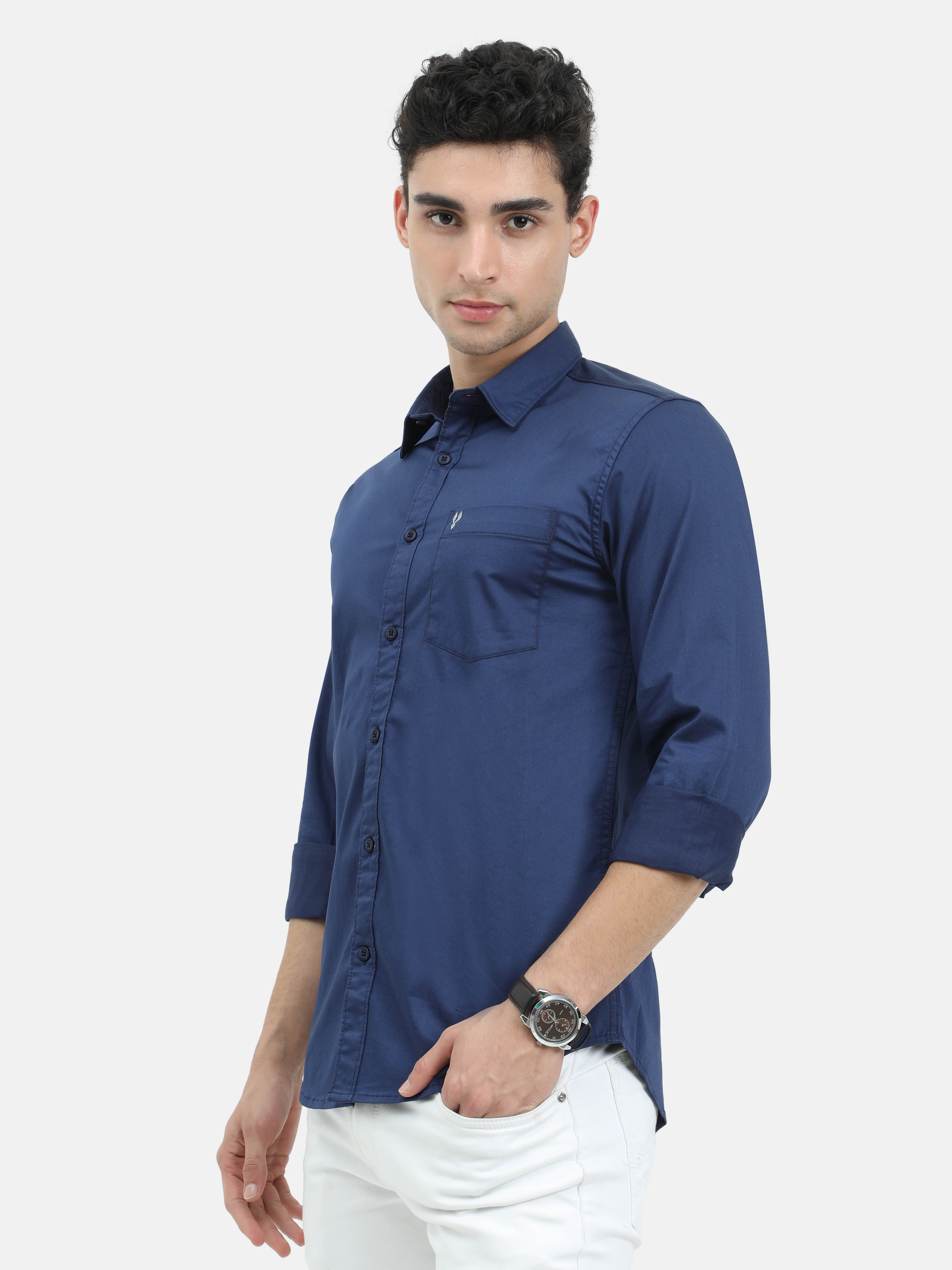 Vudu, Navy, Full Sleeve Stretch Shirt, regular fit, 98% Cotton, 2% Elastane