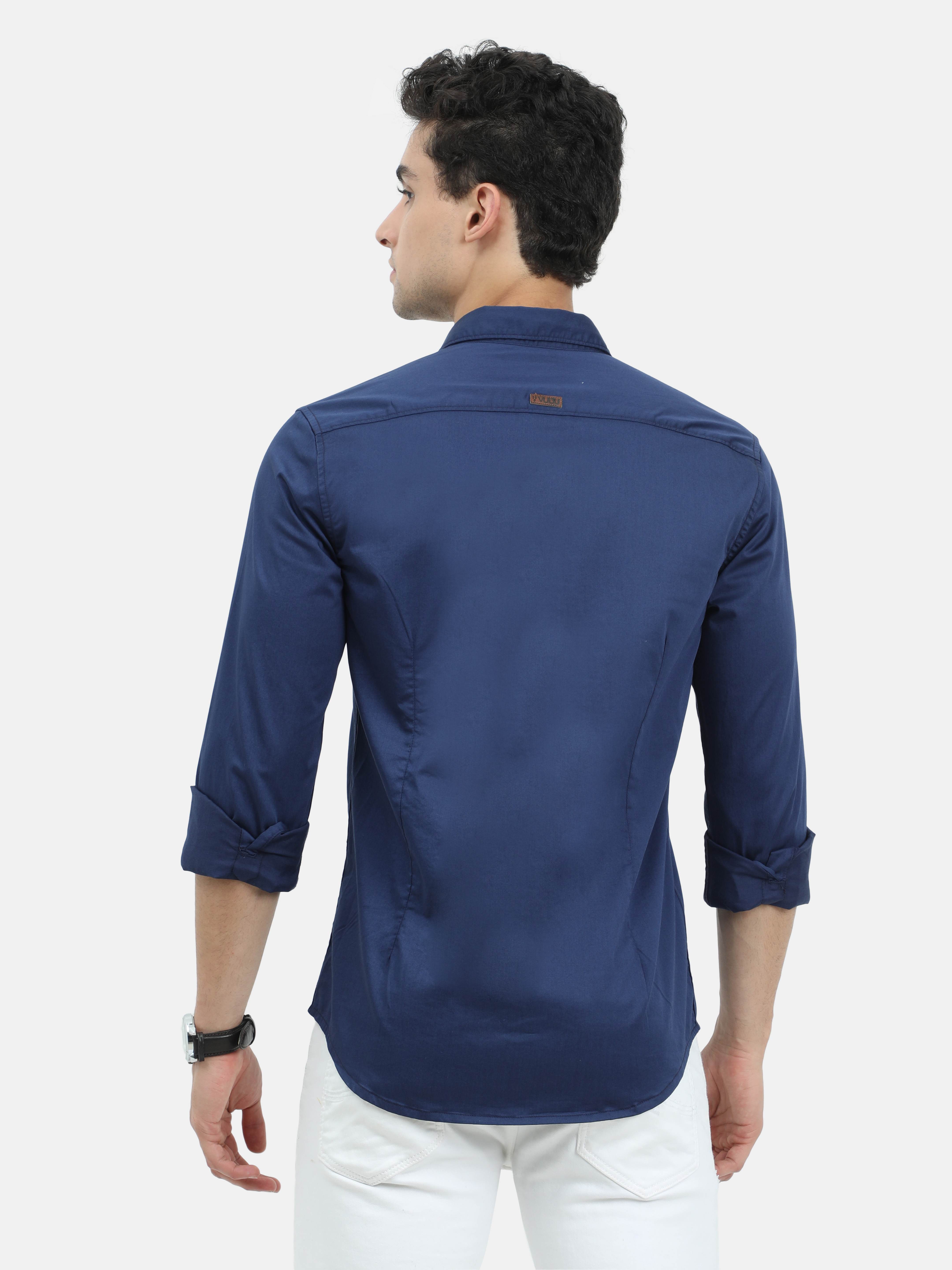 Vudu, Navy, Full Sleeve Stretch Shirt, regular fit, 98% Cotton, 2% Elastane