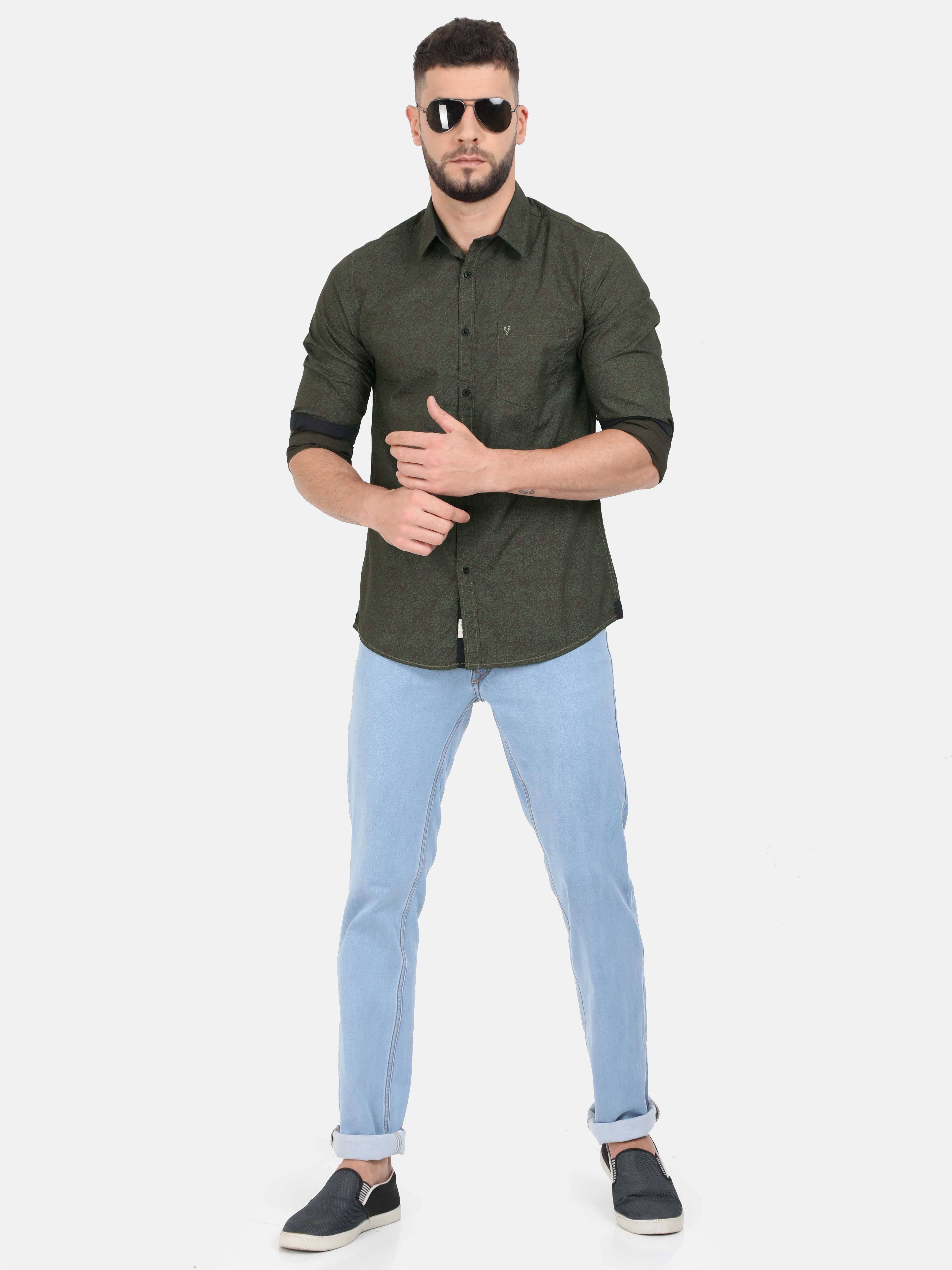 Olive Green Print Shirt