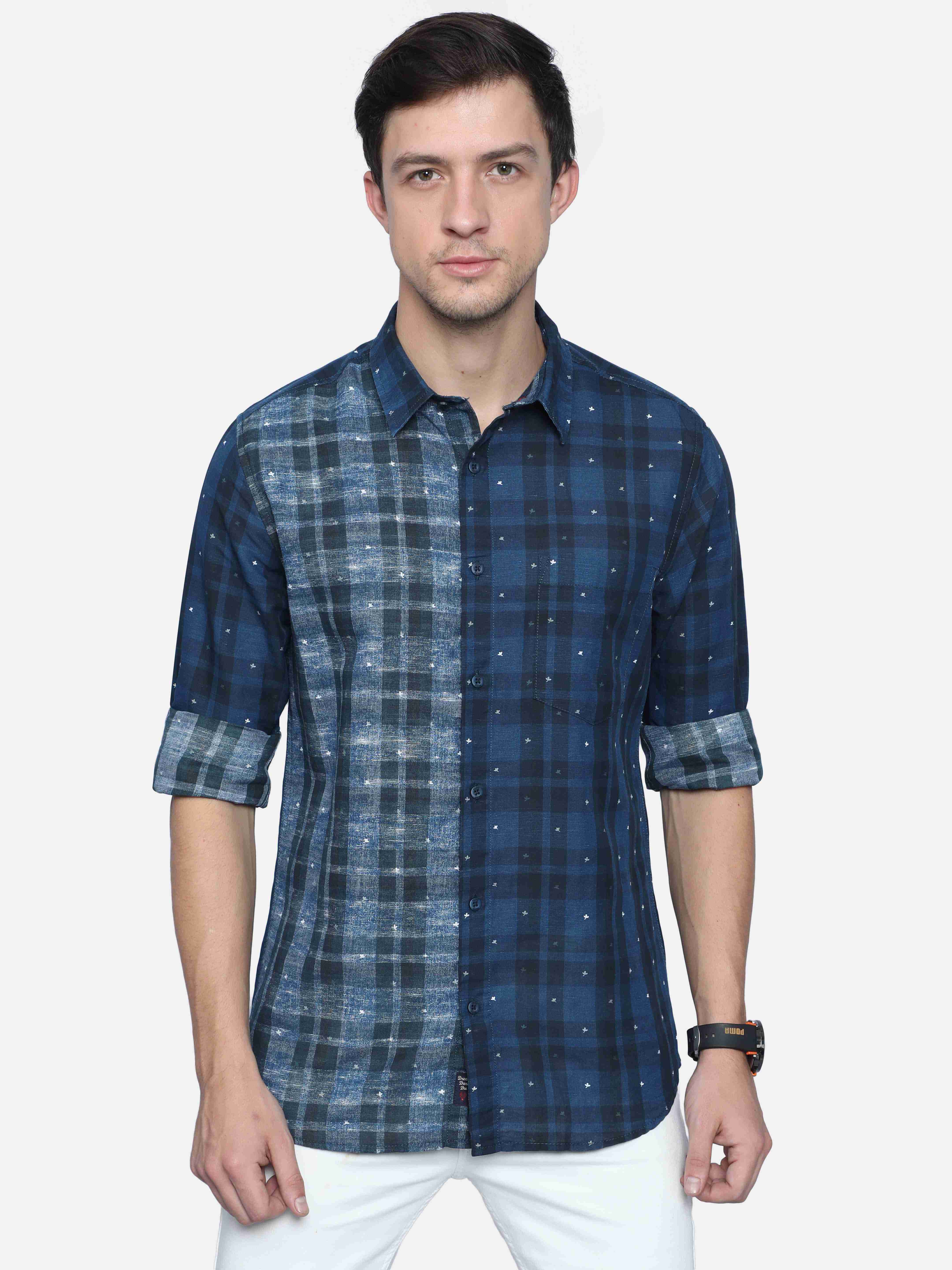 Micro Print Navy Check Shirt
