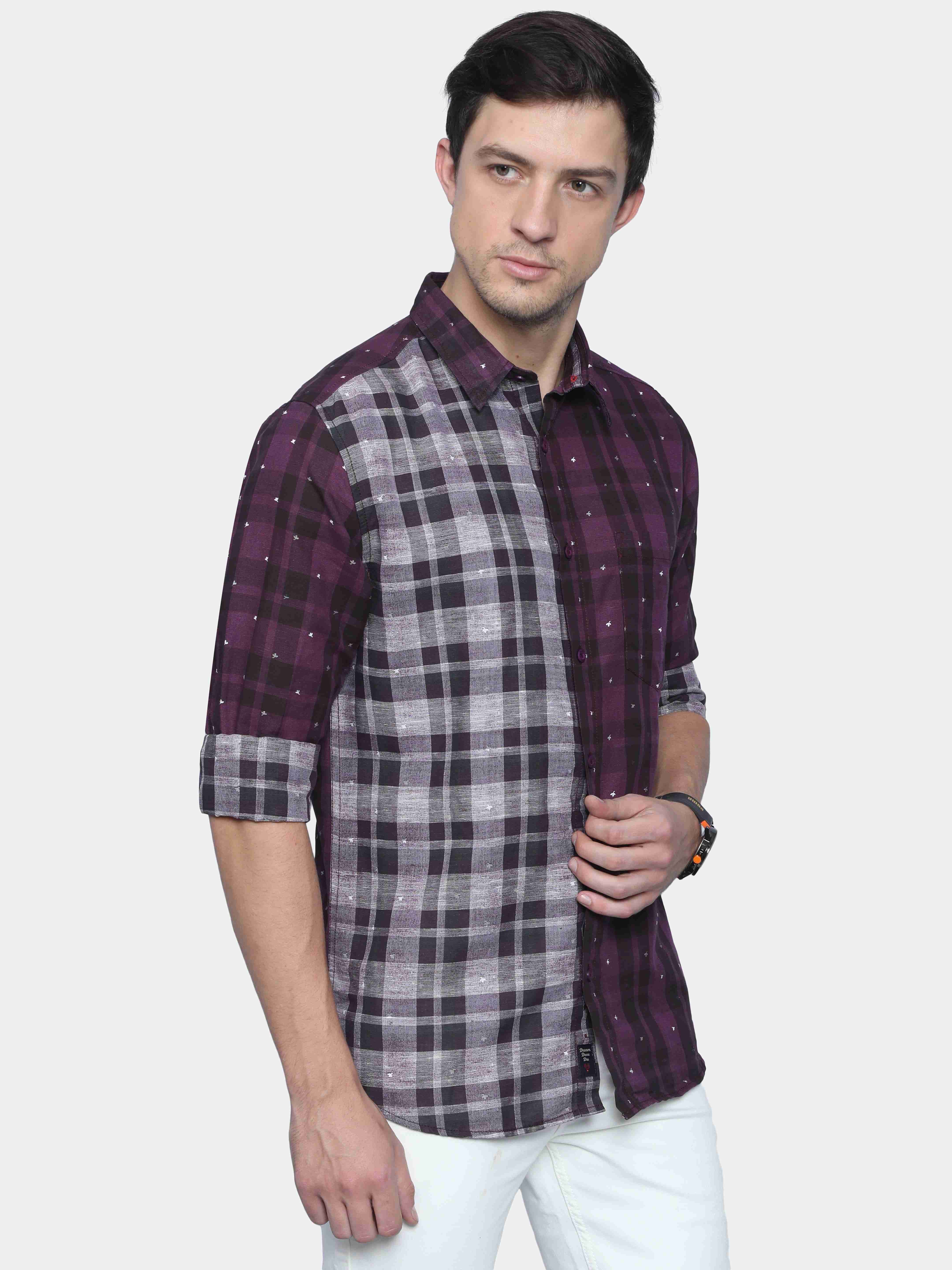 Micro Print Wine Check Shirt