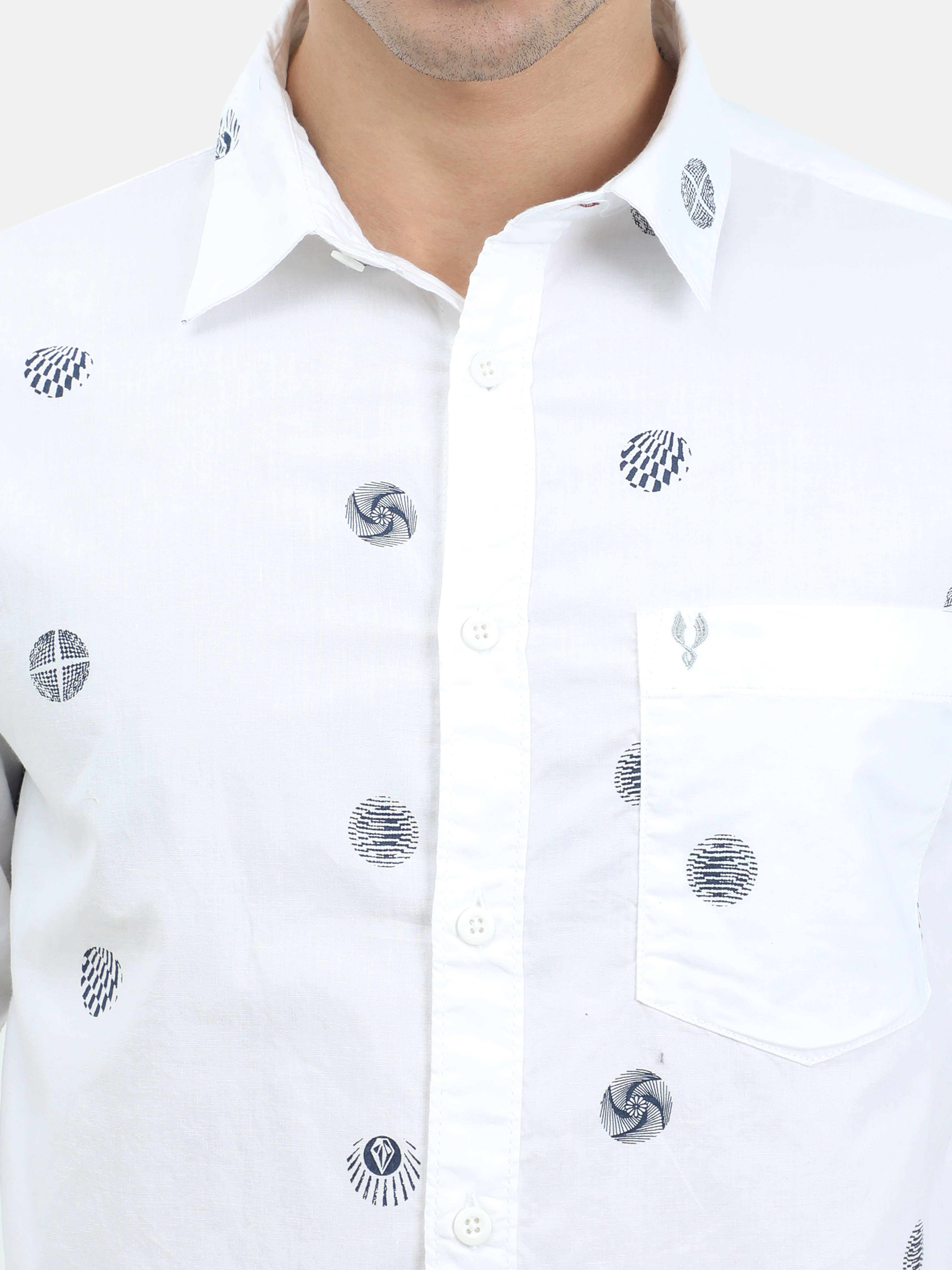 VUDU White with Black Geometric Allover Print Shirt