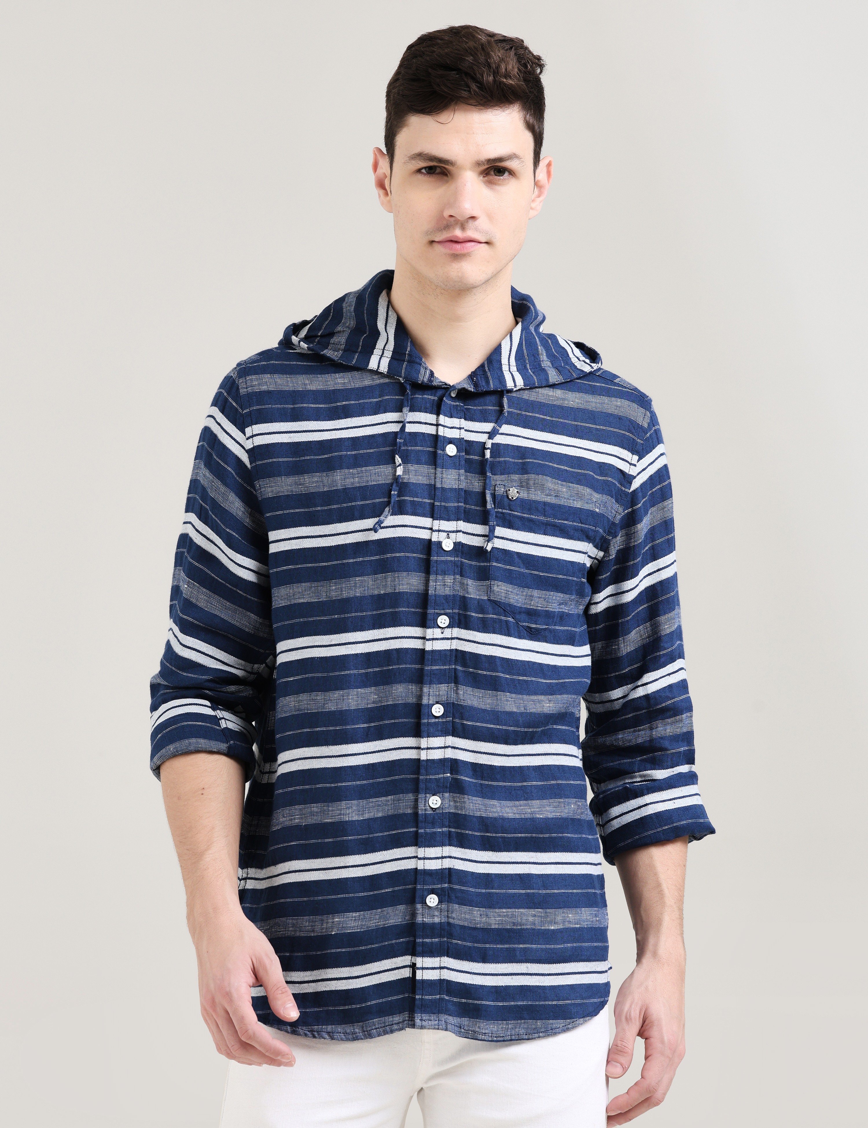URBAN STRIPE HOODED SHIRT