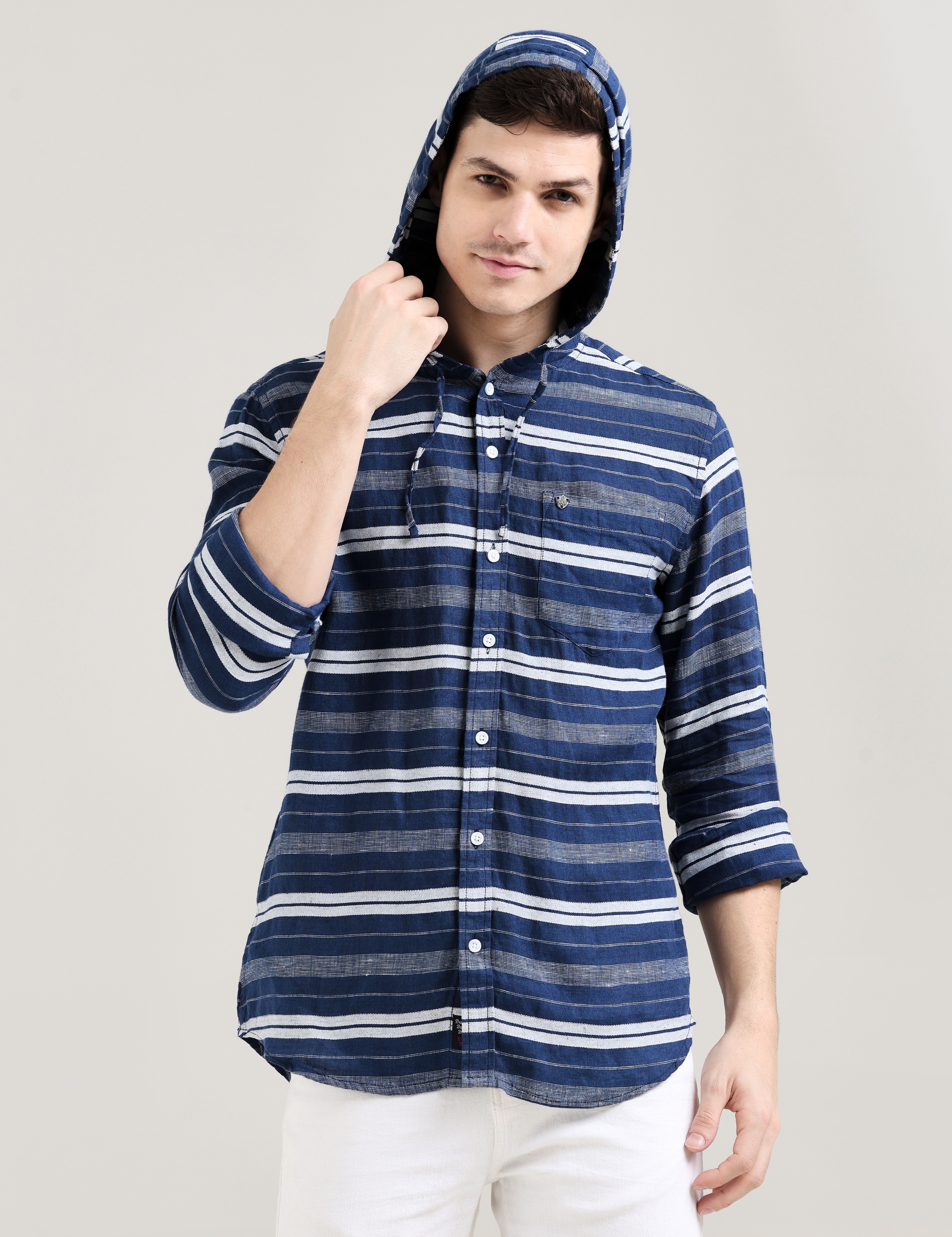 URBAN STRIPE HOODED SHIRT