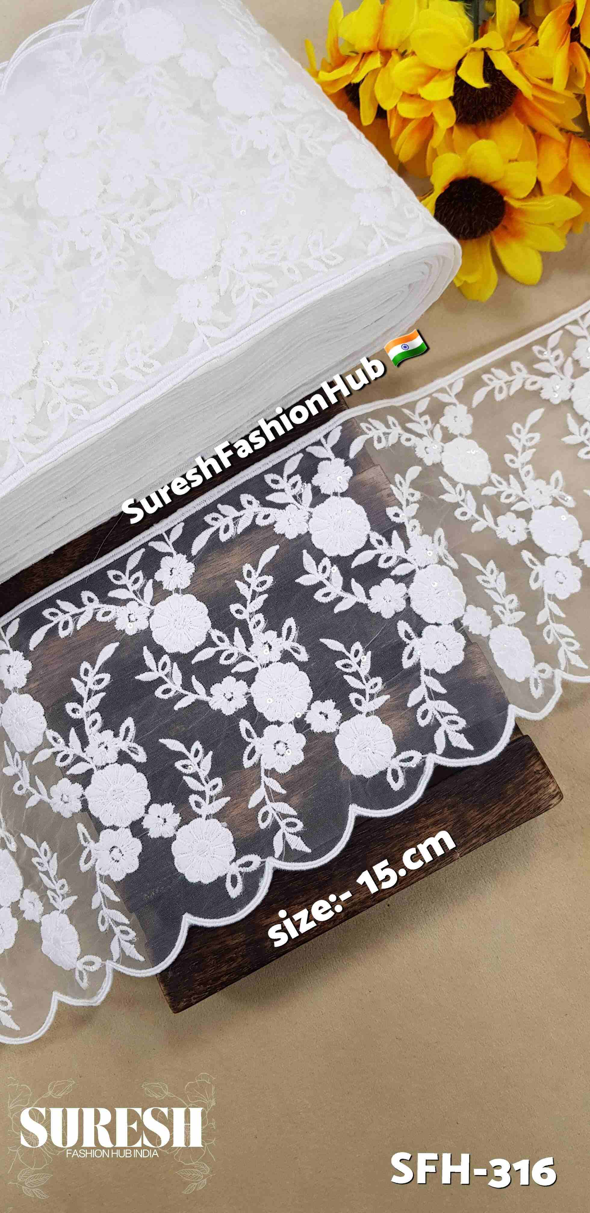 White One-Sided Organza GPO Lace with Transparent Sequins