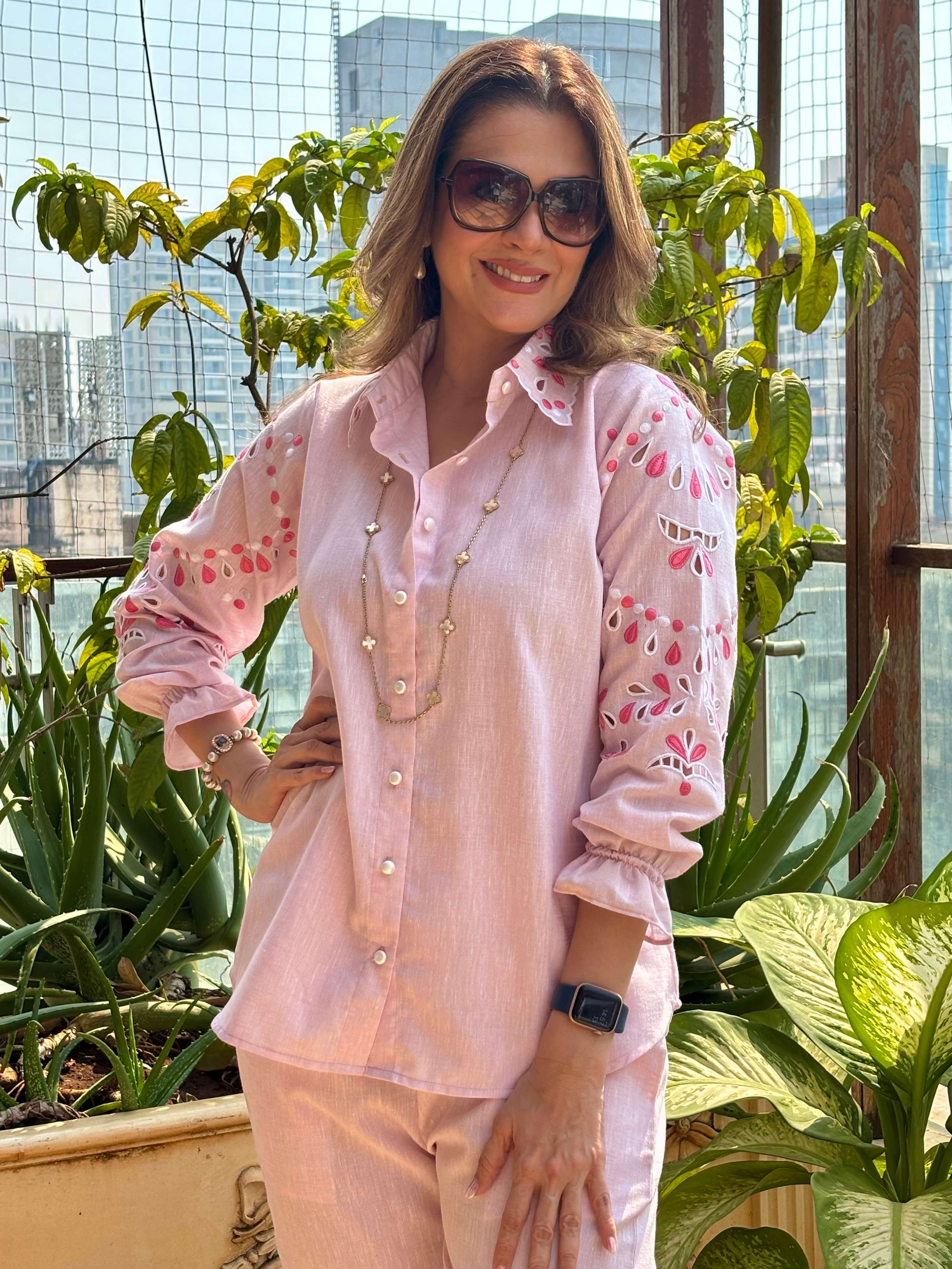Baby Pink Cutwork embroidered Coord