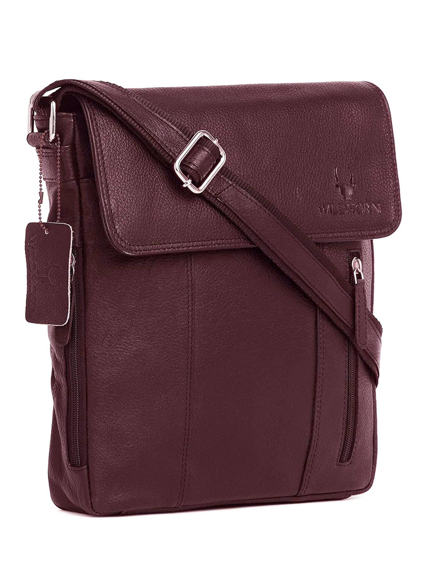 WildHorn 100 Genuine Classic Leather Maroon Sling Bag for Men