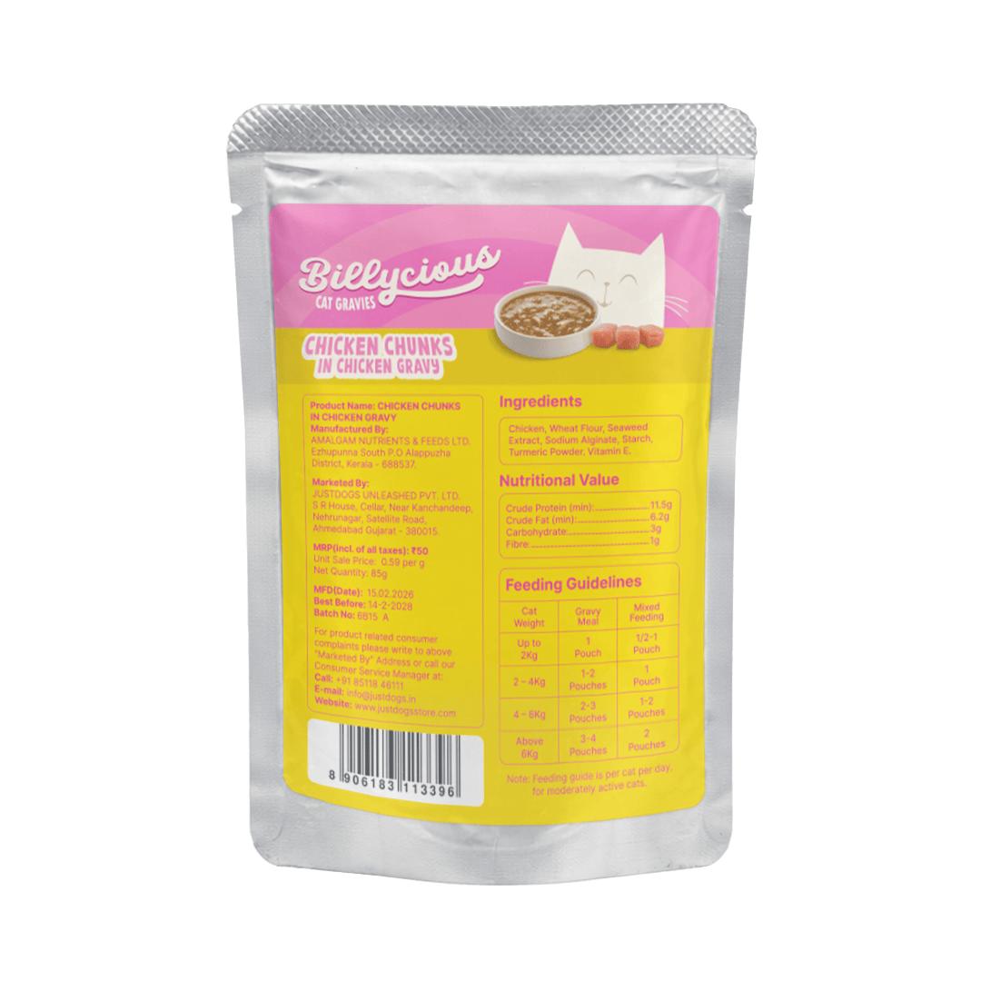 Billycious Chicken Chunks in Chicken Gravy Wet Cat Food, 85g