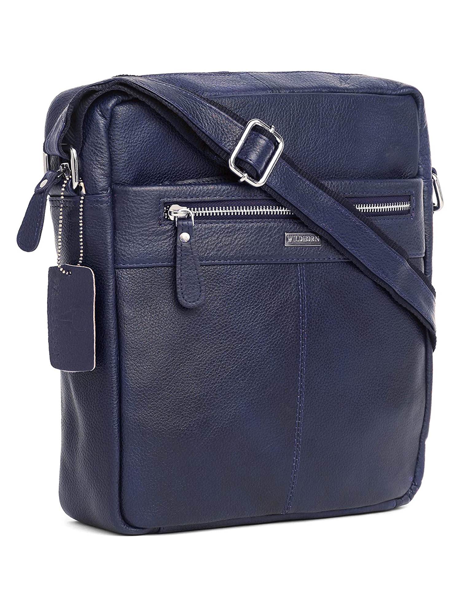 WildHorn 100 Genuine Classic Leather Blue Sling Bag for Men