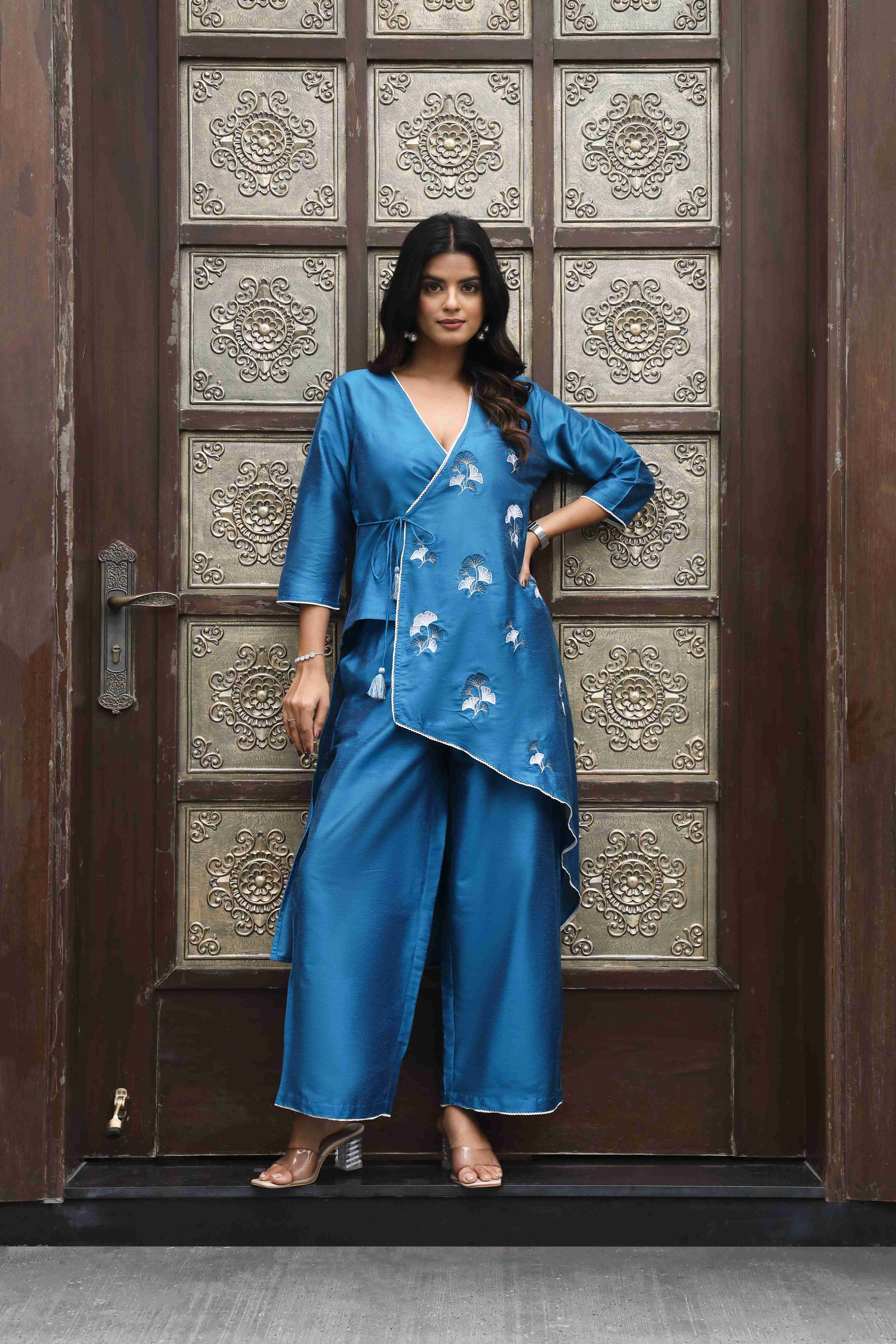 WOMEN'S EMBROIDERY STYLISH TOP WITH PALAZZO CO-ORD SET