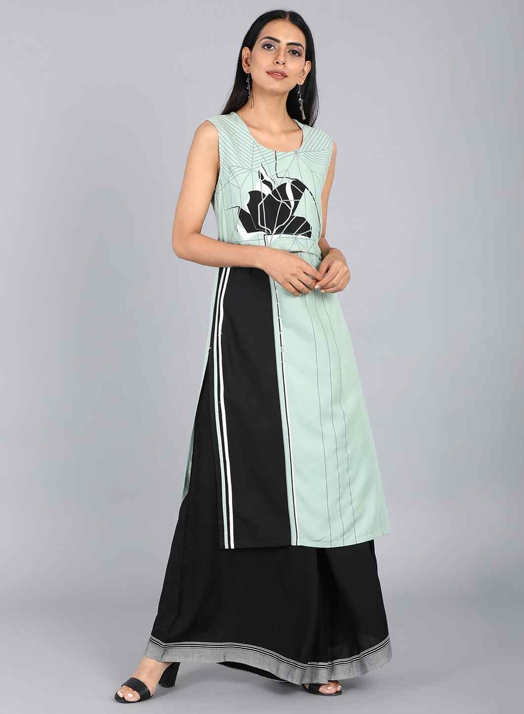 Women's Green Cotton Blend  Kurtas