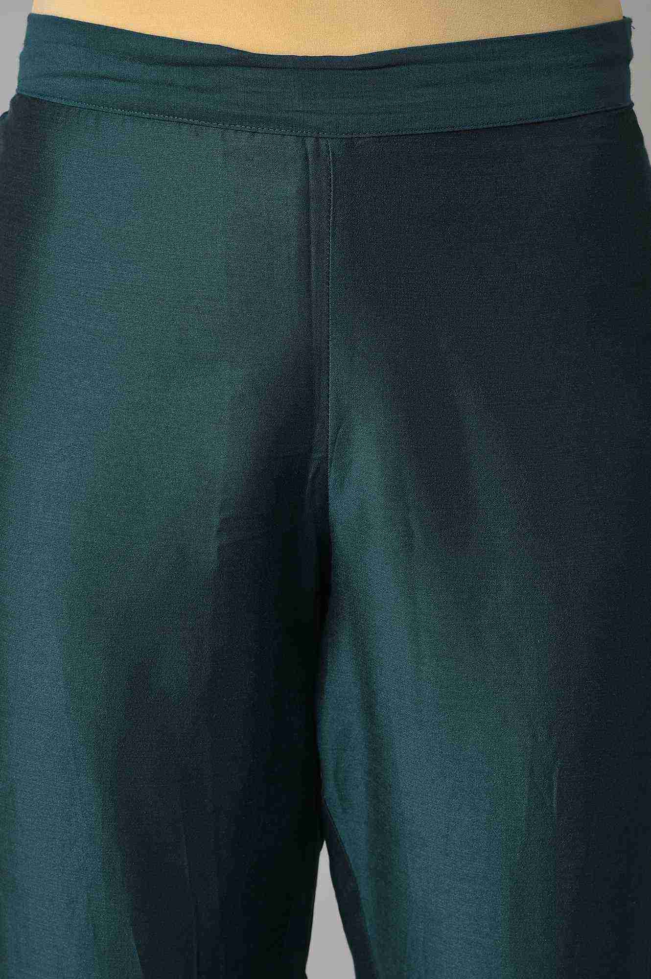 Wishful by W Dark Green Floral Print Kurta With Pants (Wishful X Rahul Mishra)