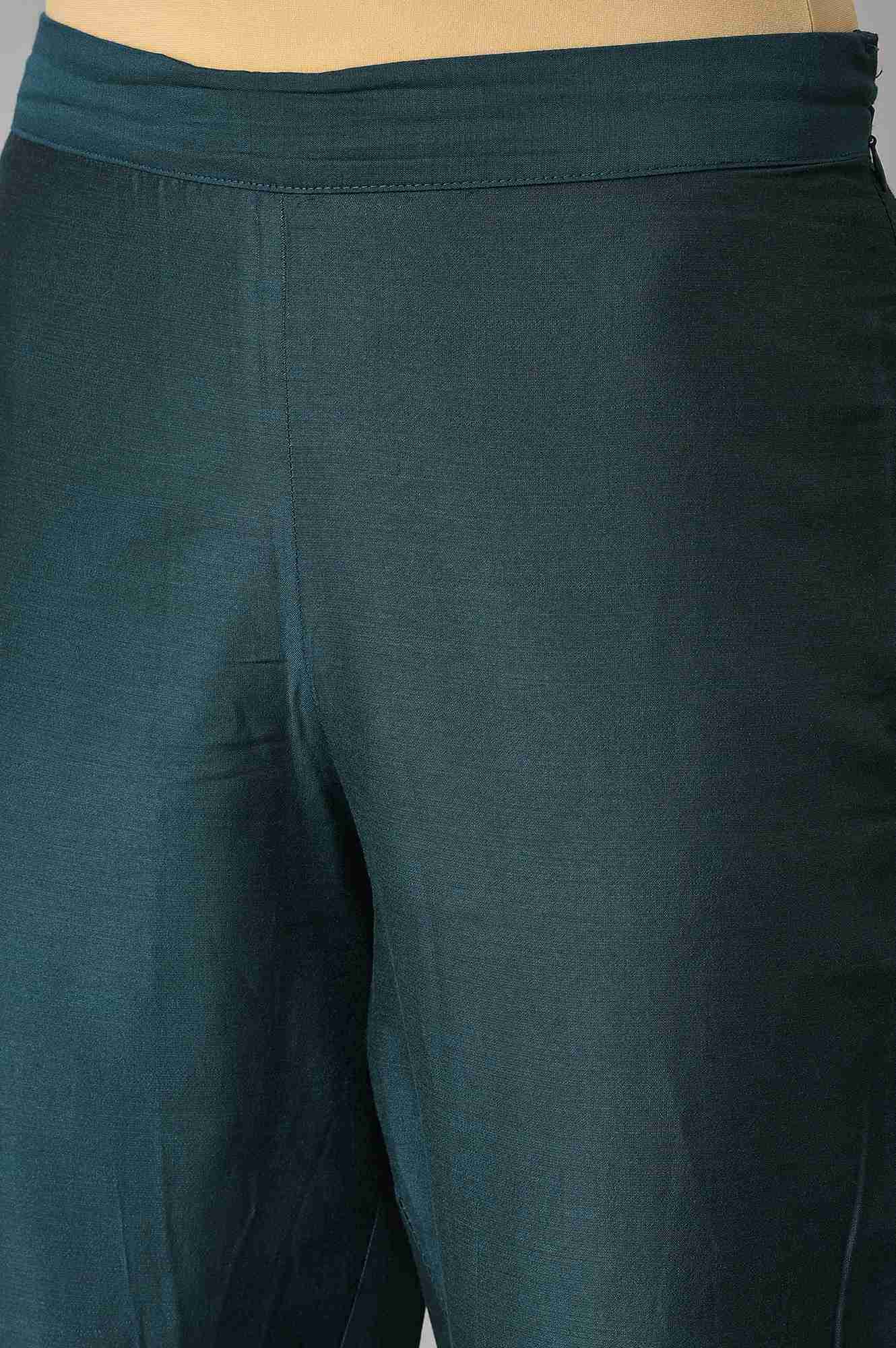 Wishful by W Dark Green Floral Print Kurta With Pants (Wishful X Rahul Mishra)