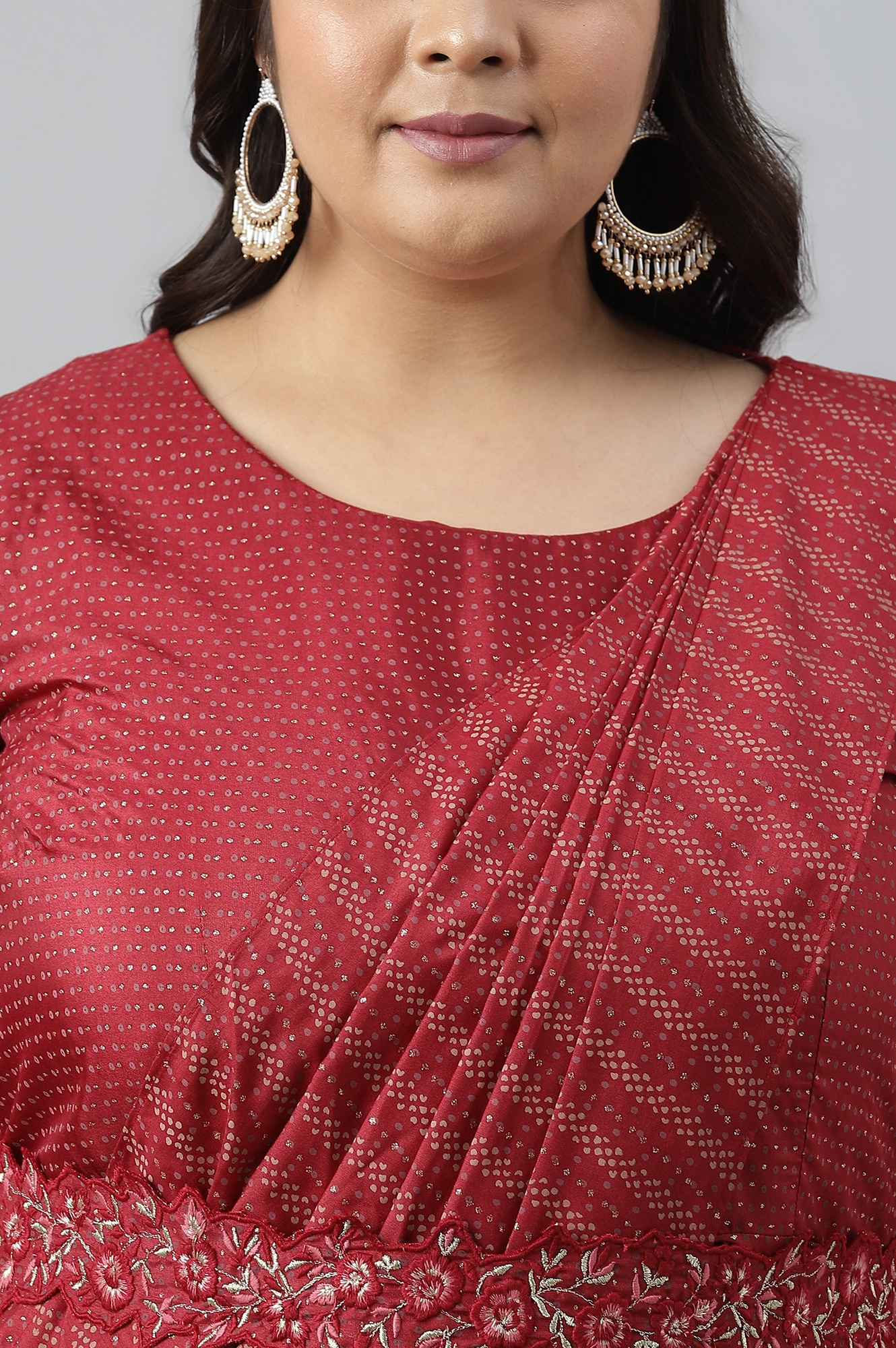 W | W Plus Size Maroon Insta Saree Dress with Embroidered Belt 4