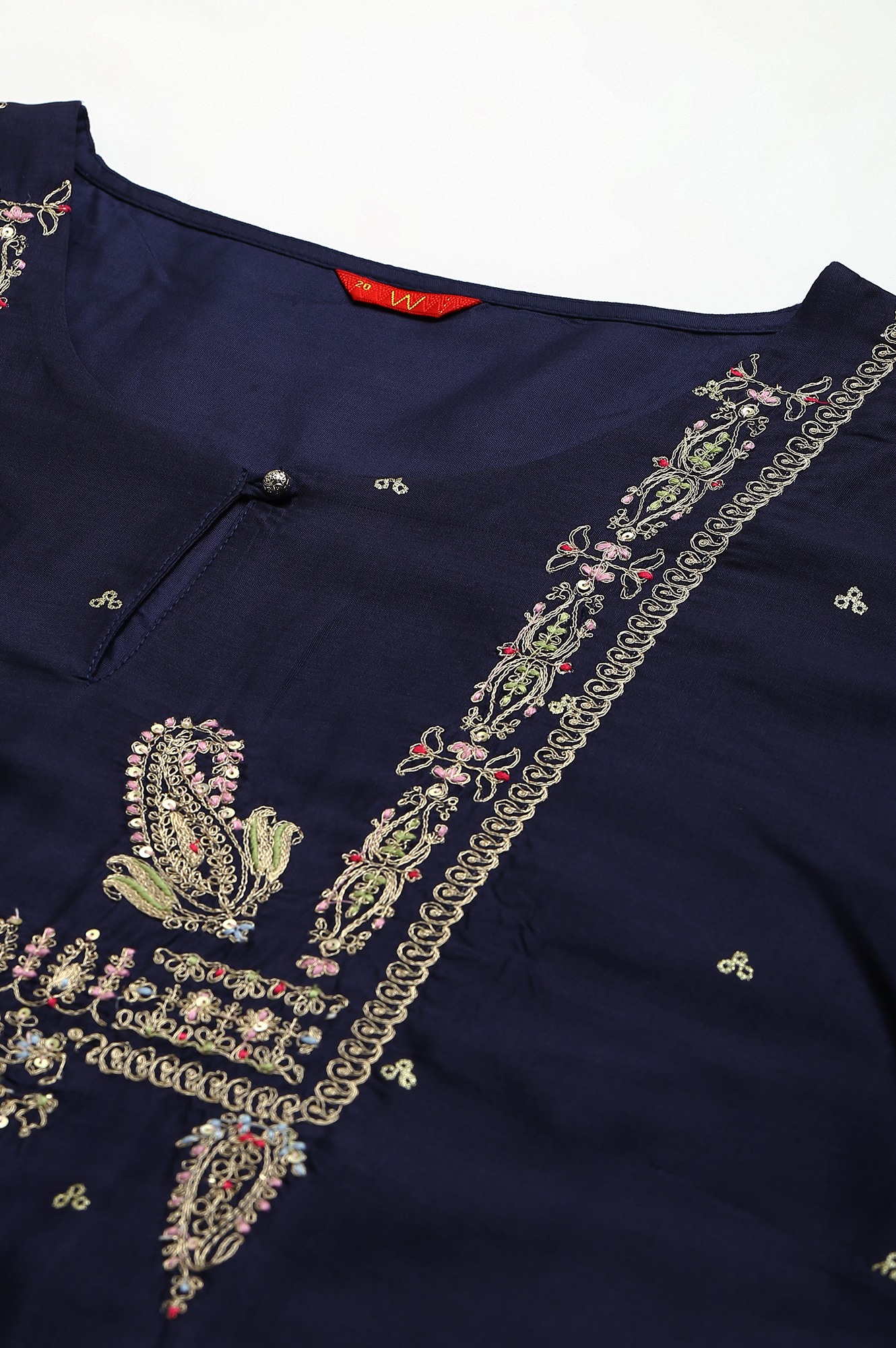 w Blue Shatung Festive Plus Size Kurta with Embroidery