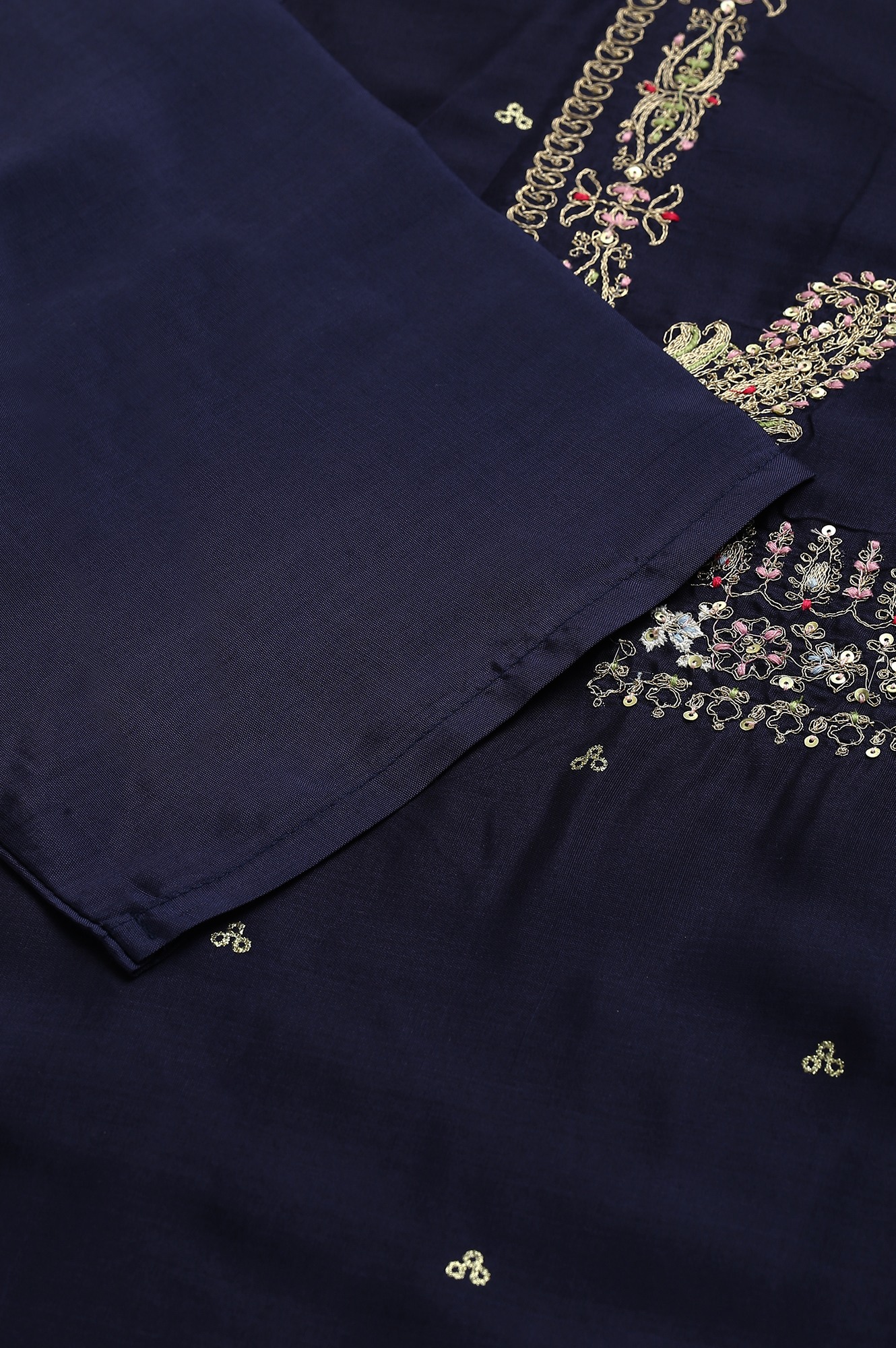 w Blue Shatung Festive Plus Size Kurta with Embroidery