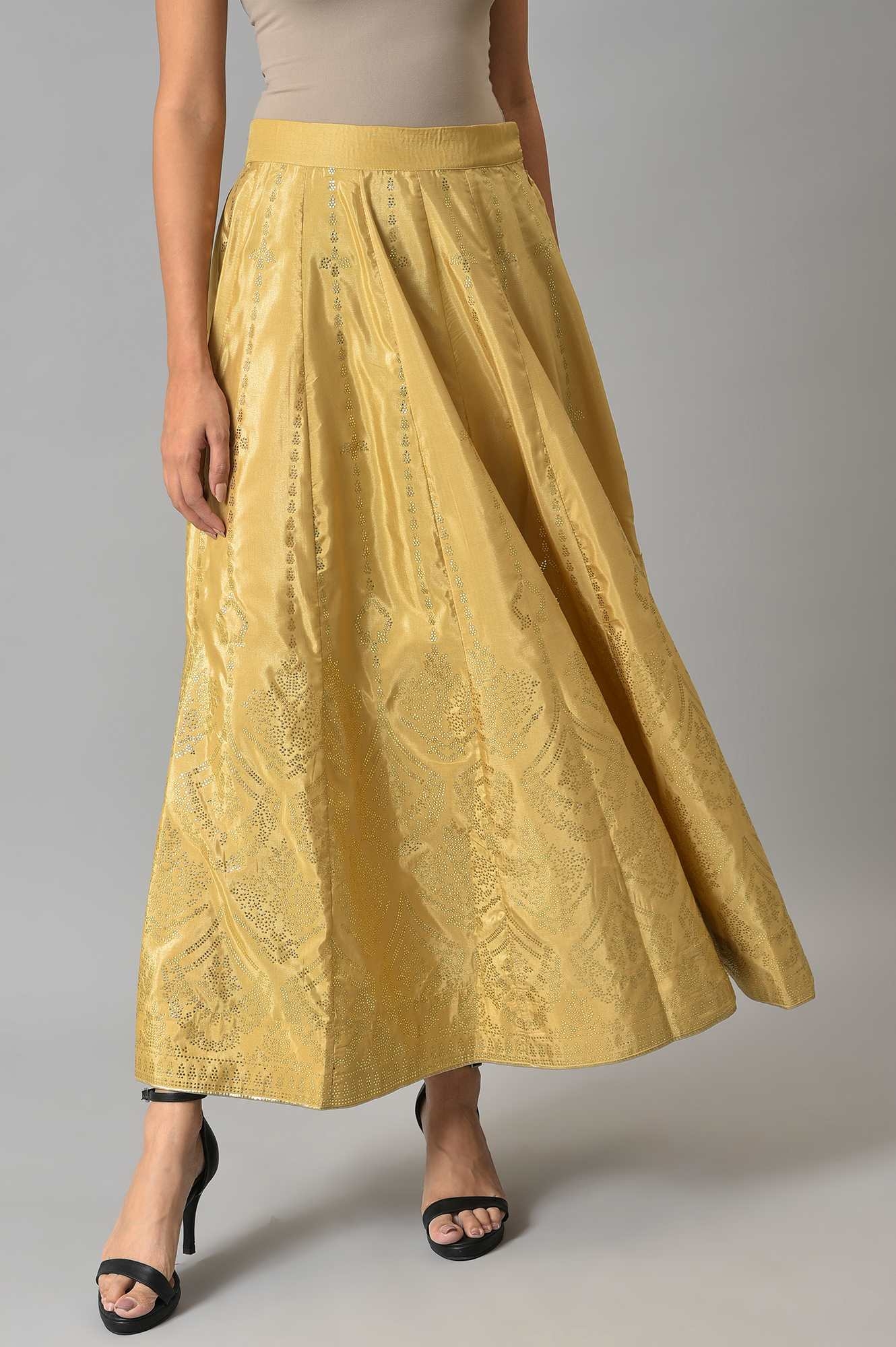 W | Women's Gold Polyester Geometrical Skirts 0