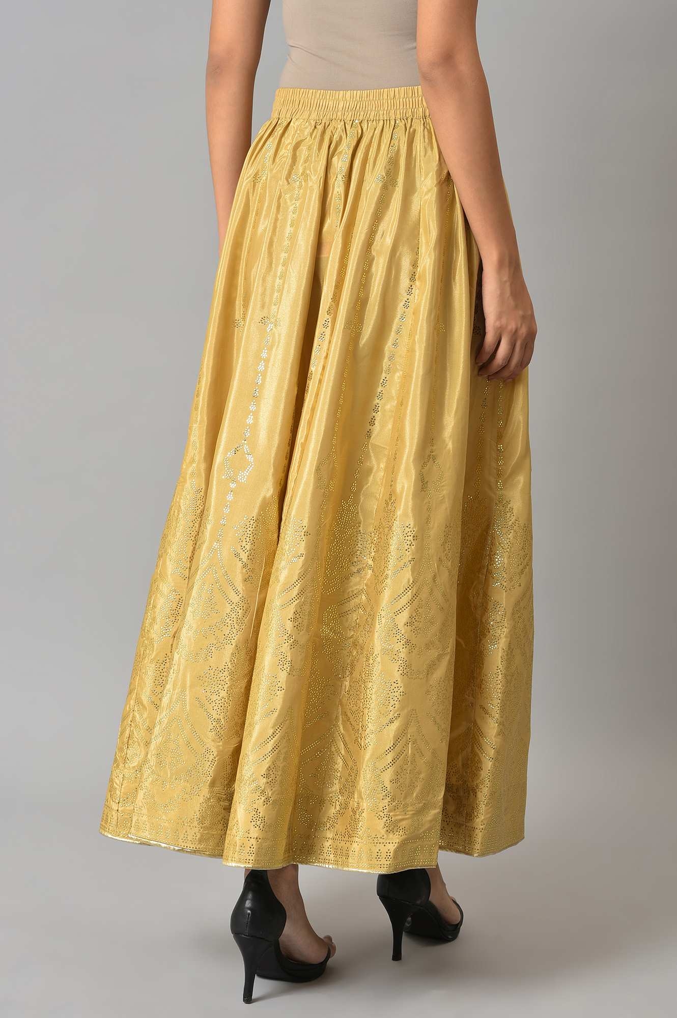 W | Women's Gold Polyester Geometrical Skirts 1